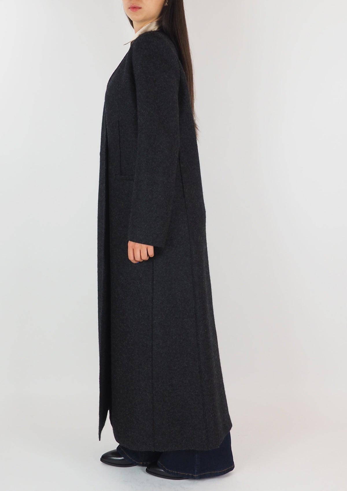 Damen Mantel aus gepresster Wolle in Dunkelgrau Damen Mantel Harris Wharf London