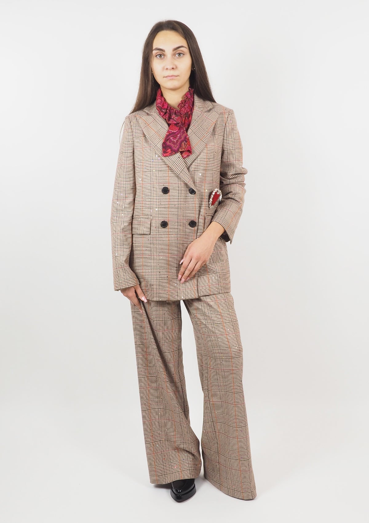 Damen Oversize-Blazer aus Polyester mit Karomuster in Beige & Pink - Giacce Damen Blazer SHIRTAPORTER
