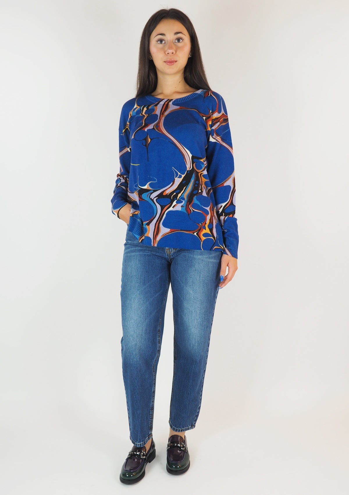 Damen Oversize-Pullover aus feiner Merino Wolle in Blau Damen Pullover in bed with you