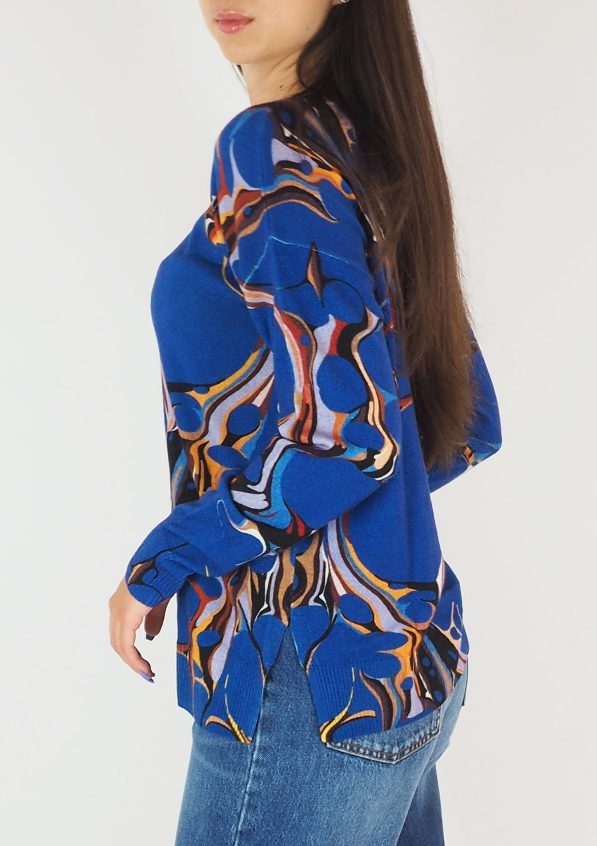 Damen Oversize-Pullover aus feiner Merino Wolle in Blau Damen Pullover in bed with you