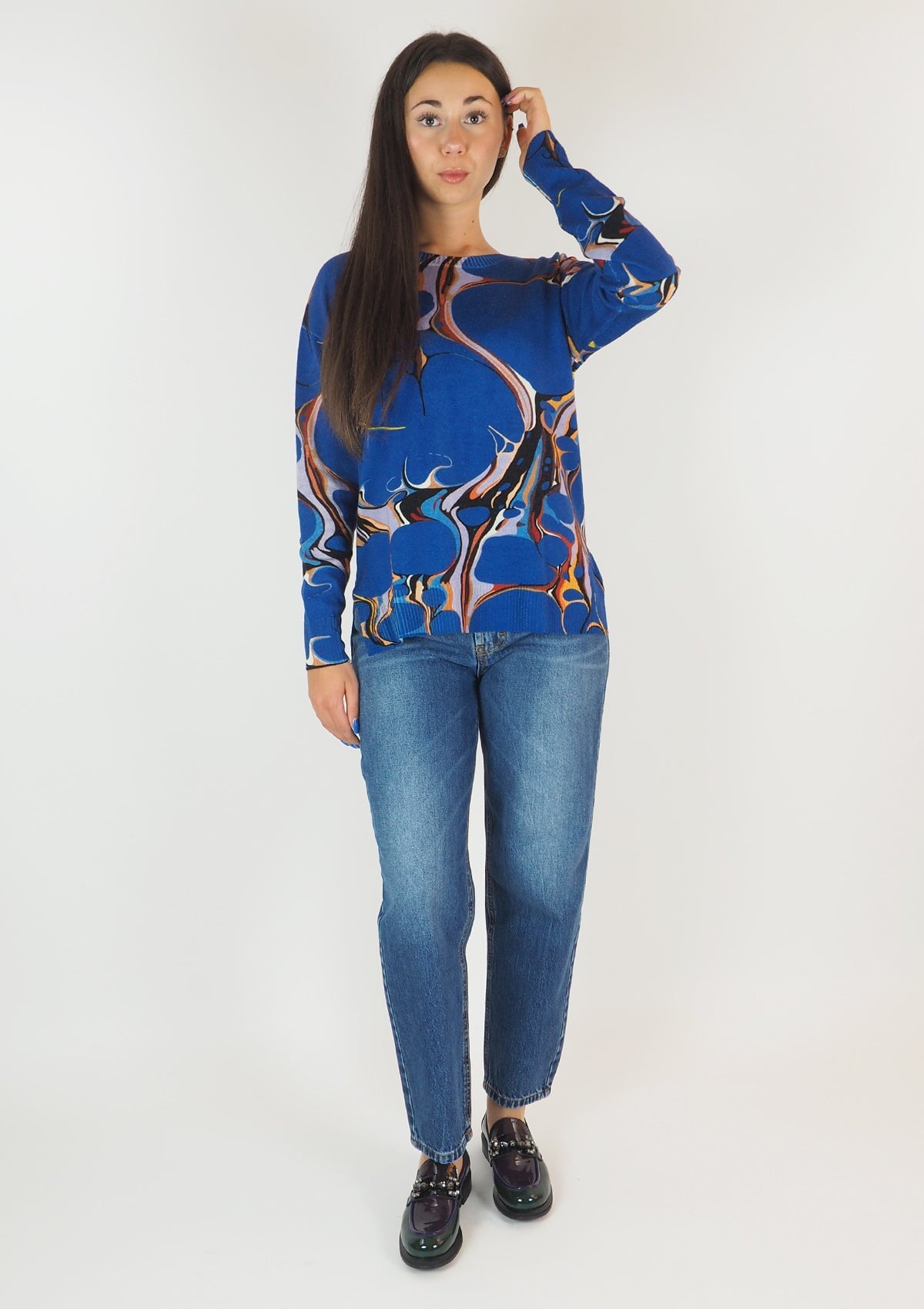 Damen Oversize-Pullover aus feiner Merino Wolle in Blau Damen Pullover in bed with you