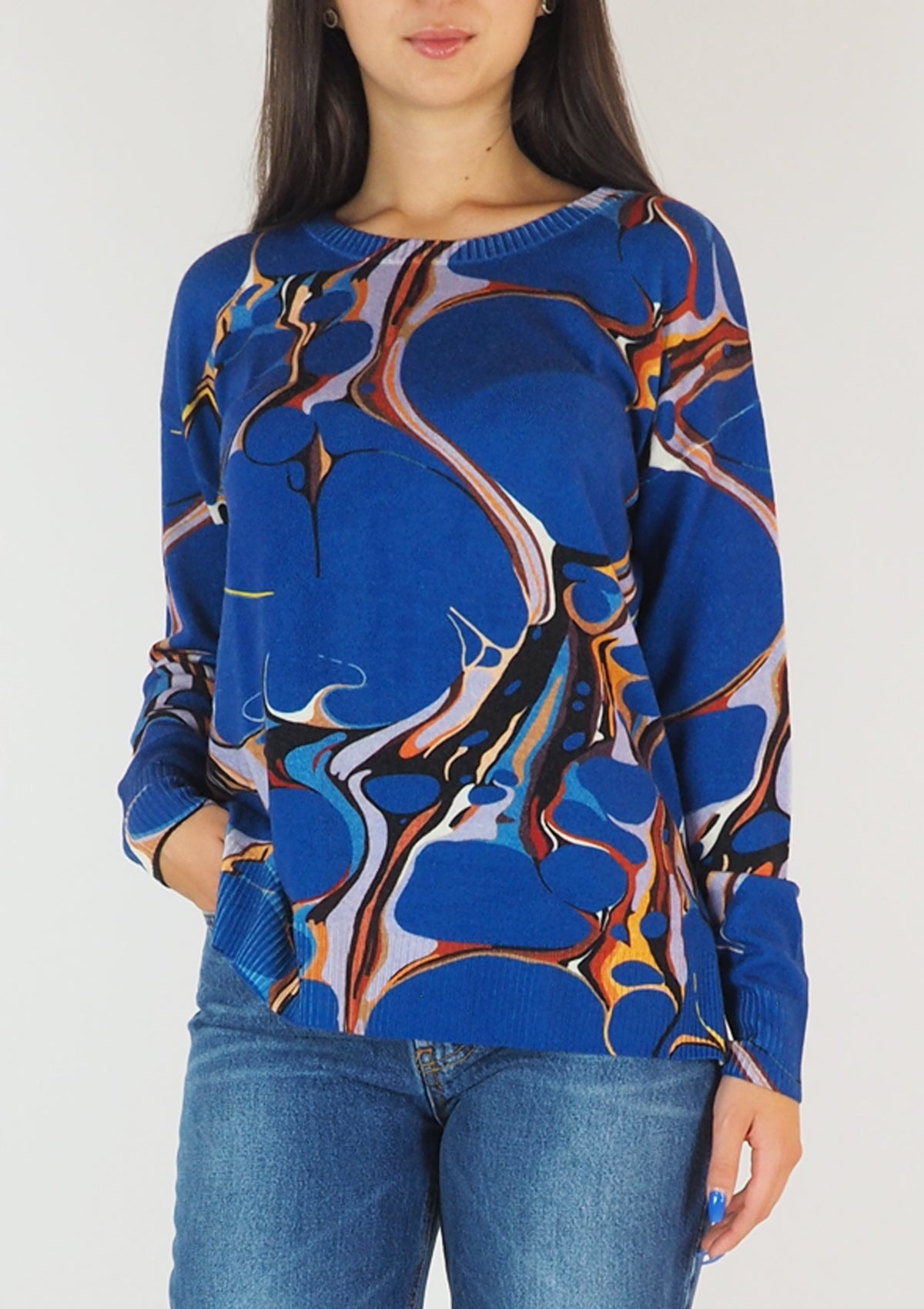 Damen Oversize-Pullover aus feiner Merino Wolle in Blau Damen Pullover in bed with you