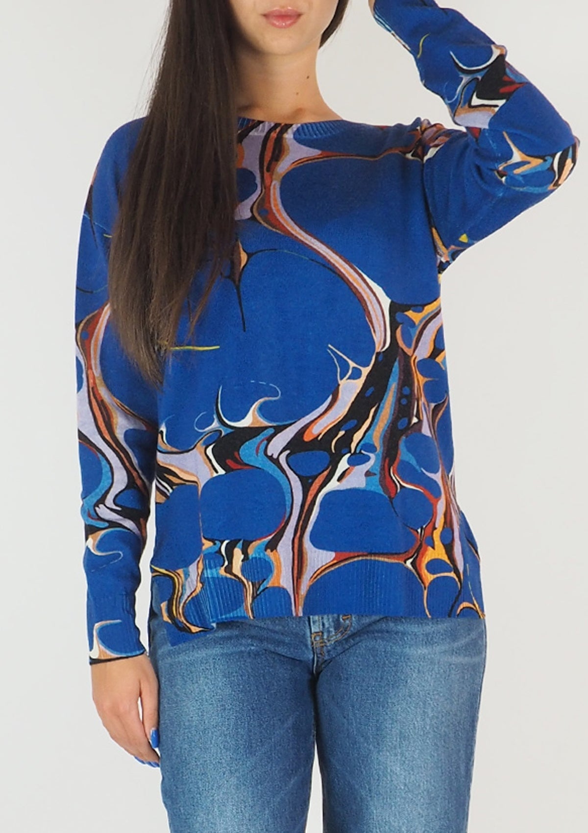 Damen Oversize-Pullover aus feiner Merino Wolle in Blau Damen Pullover in bed with you