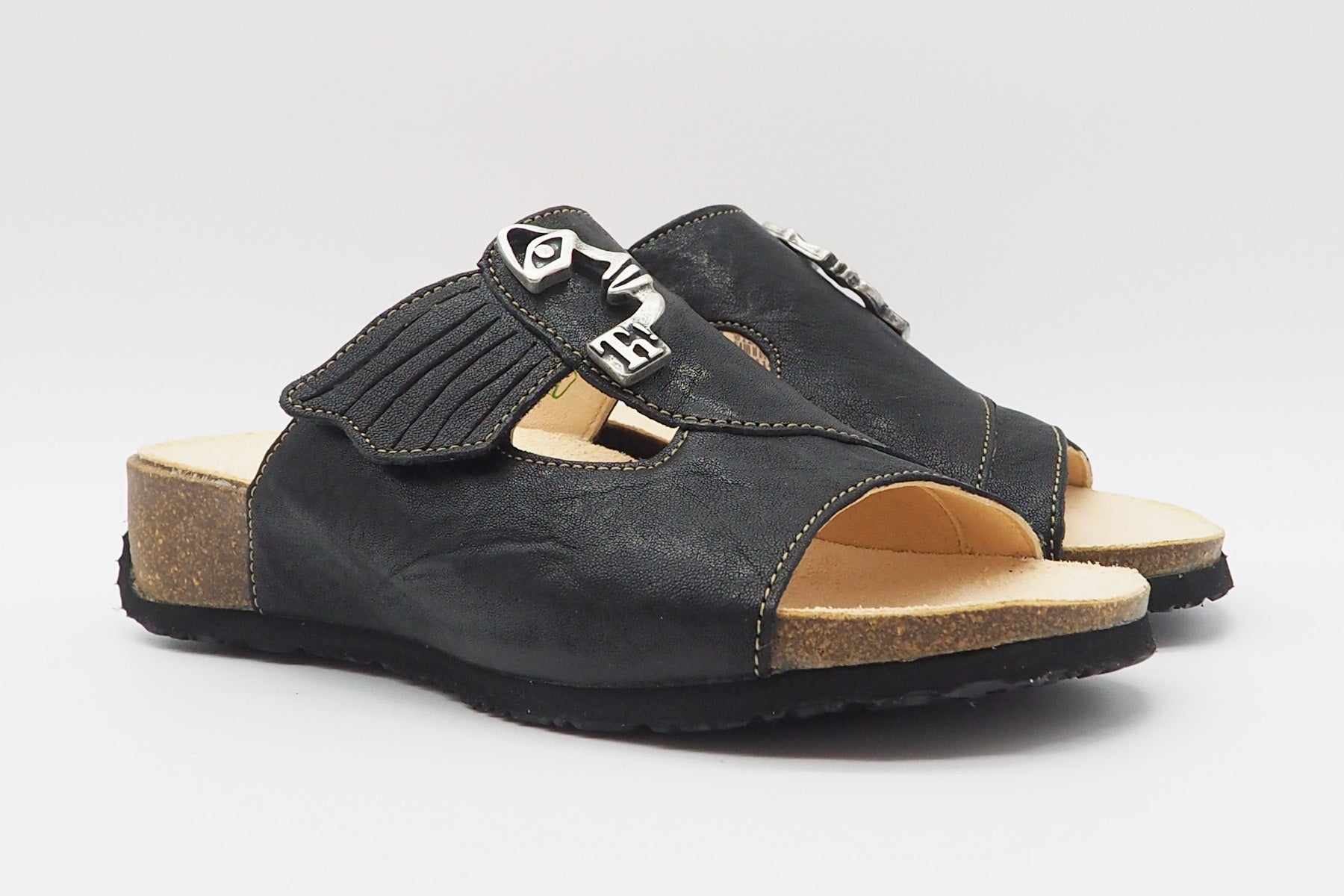 Damen Pantoffel aus Leder in Schwarz Damen Naturfußbett Think