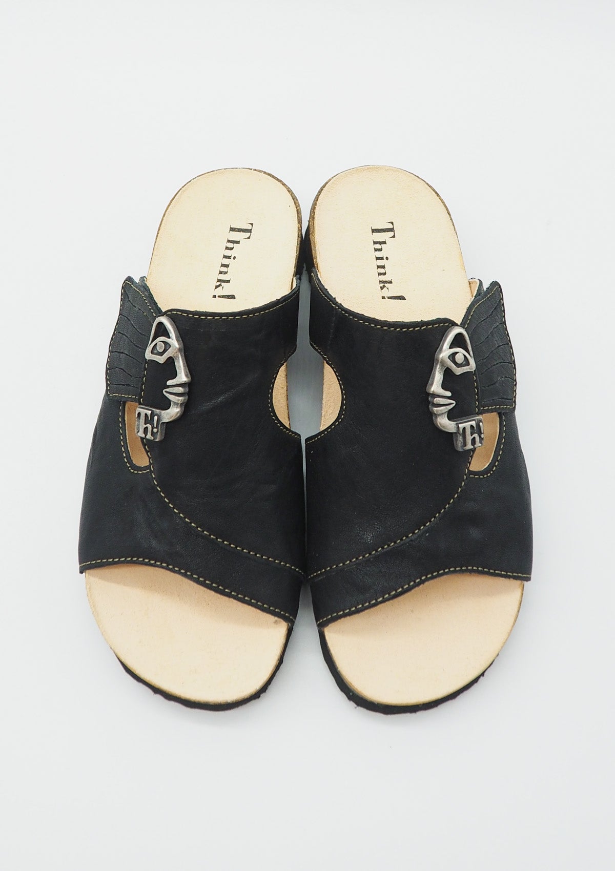 Damen Pantoffel aus Leder in Schwarz Damen Naturfußbett Think