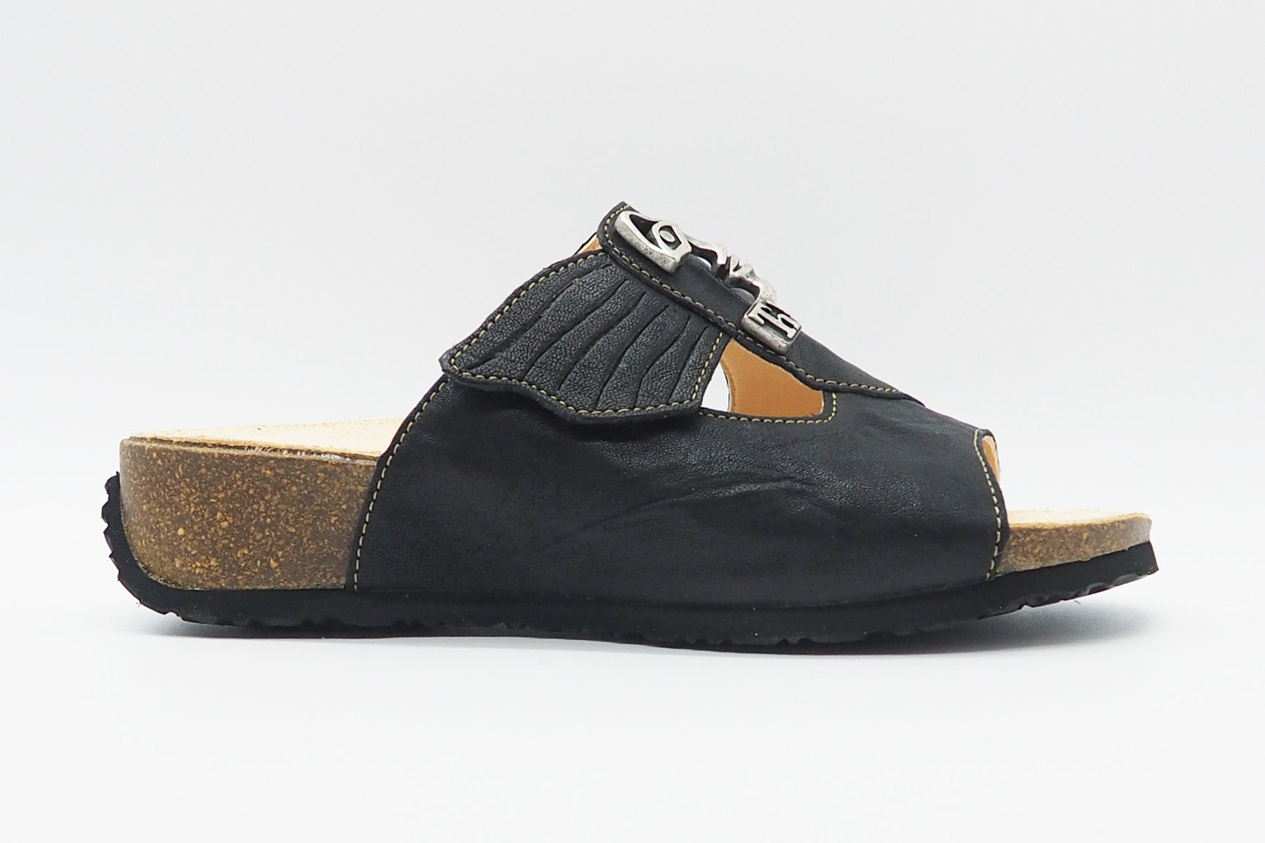 Damen Pantoffel aus Leder in Schwarz Damen Naturfußbett Think