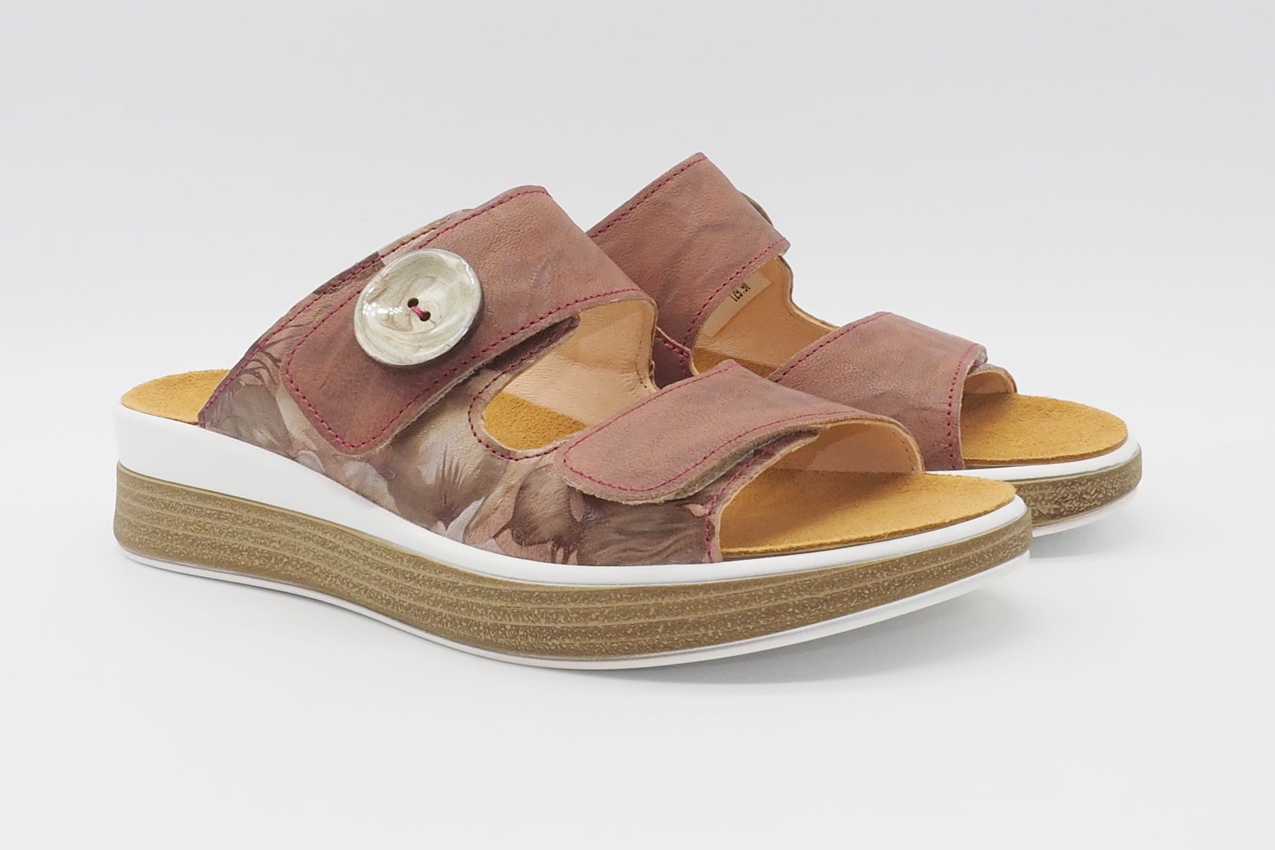 Damen Pantoffel für lose Einlagen aus Glattleder in Burgunder und Print Damen Natur pur Think