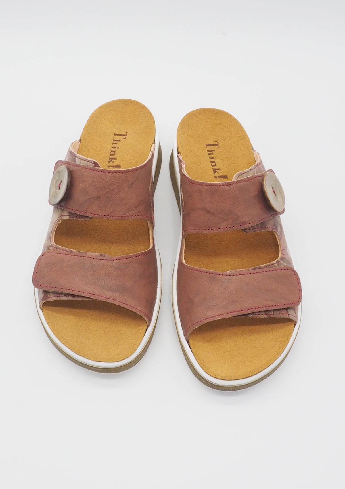 Damen Pantoffel für lose Einlagen aus Glattleder in Burgunder und Print Damen Natur pur Think