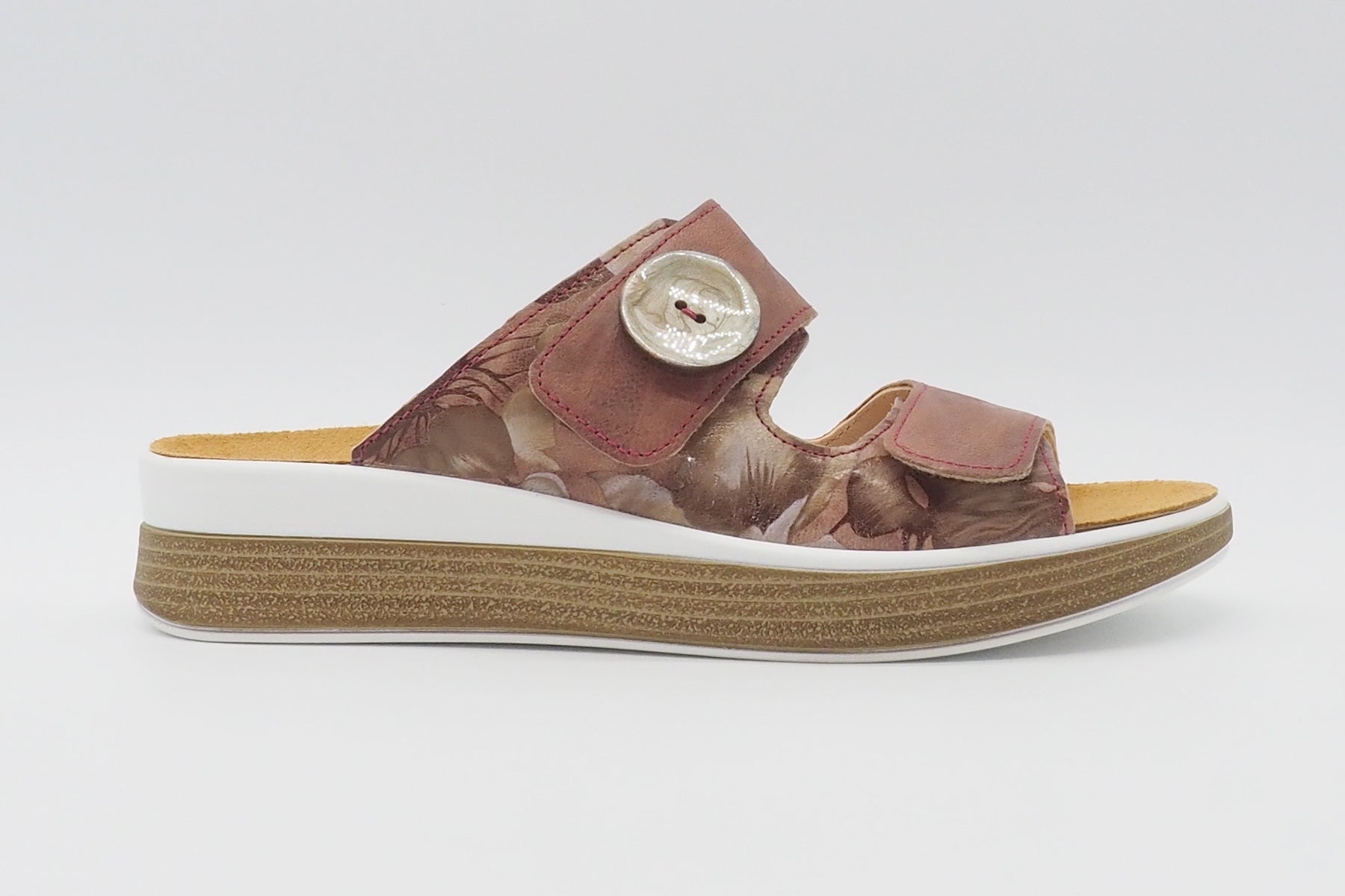 Damen Pantoffel für lose Einlagen aus Glattleder in Burgunder und Print Damen Natur pur Think