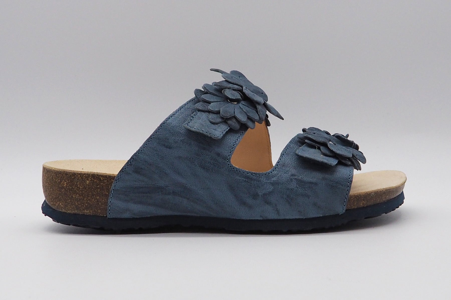 Damen Pantolette aus Glattleder in Denim - Absatz 3cm Damen Naturfußbett Think