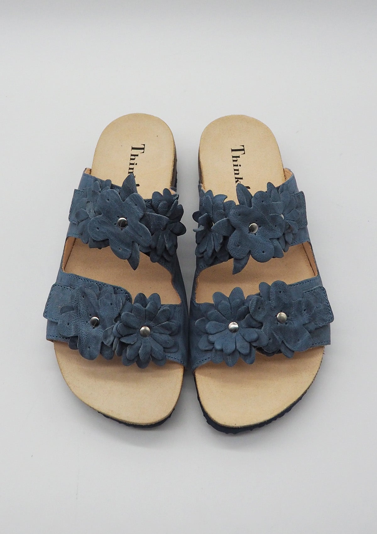 Damen Pantolette aus Glattleder in Denim - Absatz 3cm Damen Naturfußbett Think