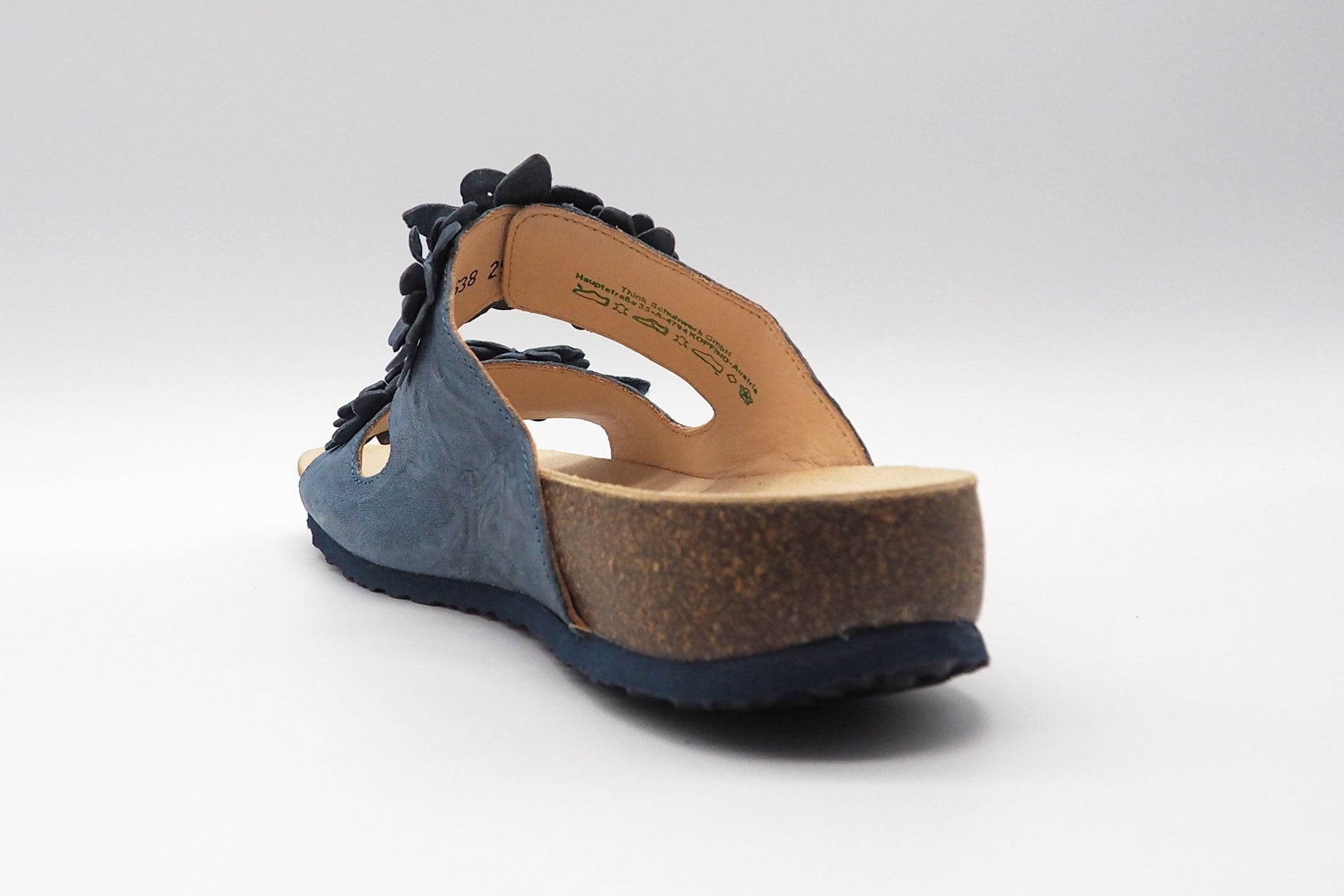 Damen Pantolette aus Glattleder in Denim - Absatz 3cm Damen Naturfußbett Think