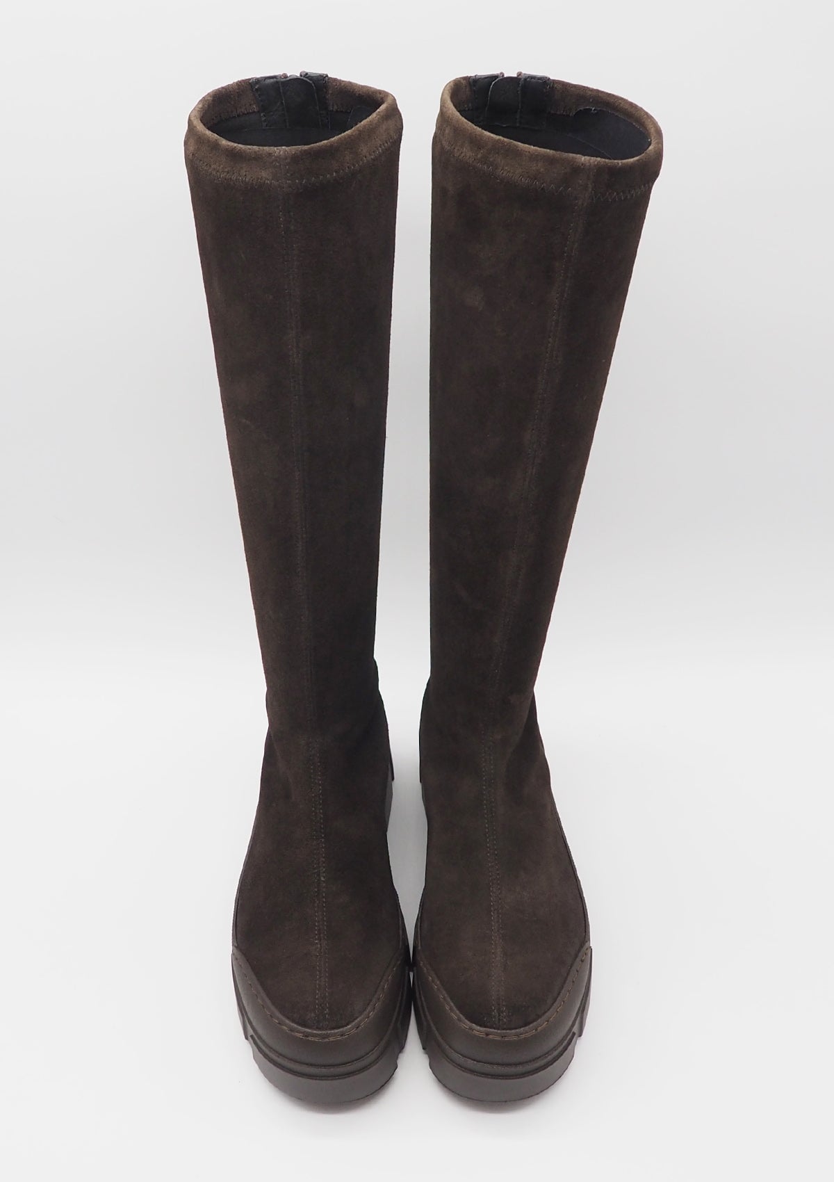 Damen Plateau-Stiefel aus Veloursleder in Dunkelbraun - Absatz 3,5cm Damen Stiefel Vic Matié