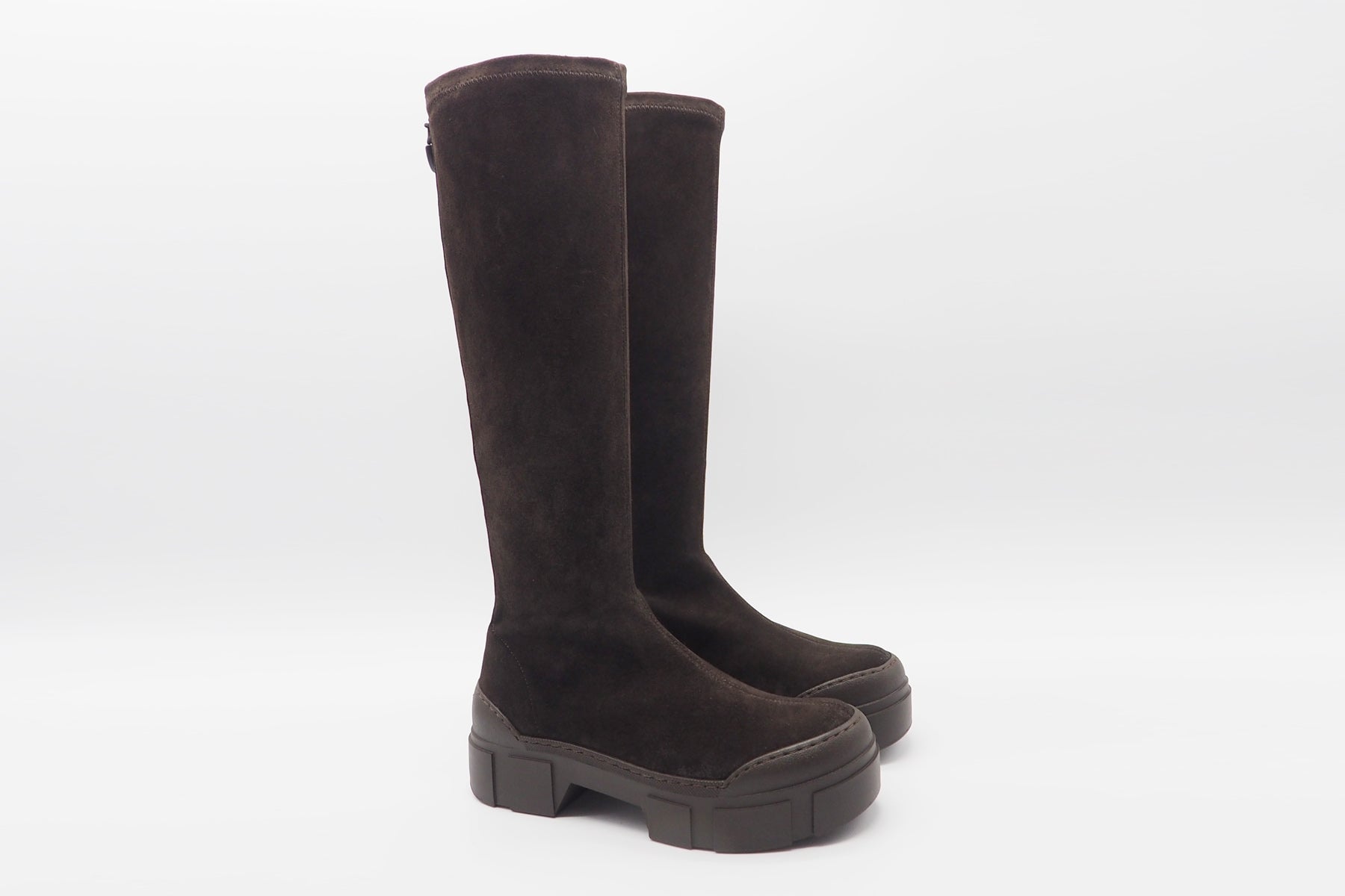 Damen Plateau-Stiefel aus Veloursleder in Dunkelbraun - Absatz 3,5cm Damen Stiefel Vic Matié