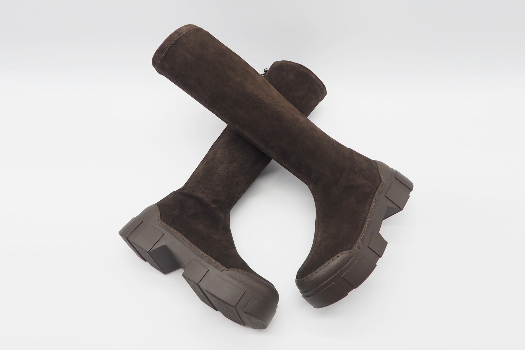 Damen Plateau-Stiefel aus Veloursleder in Dunkelbraun - Absatz 3,5cm Damen Stiefel Vic Matié