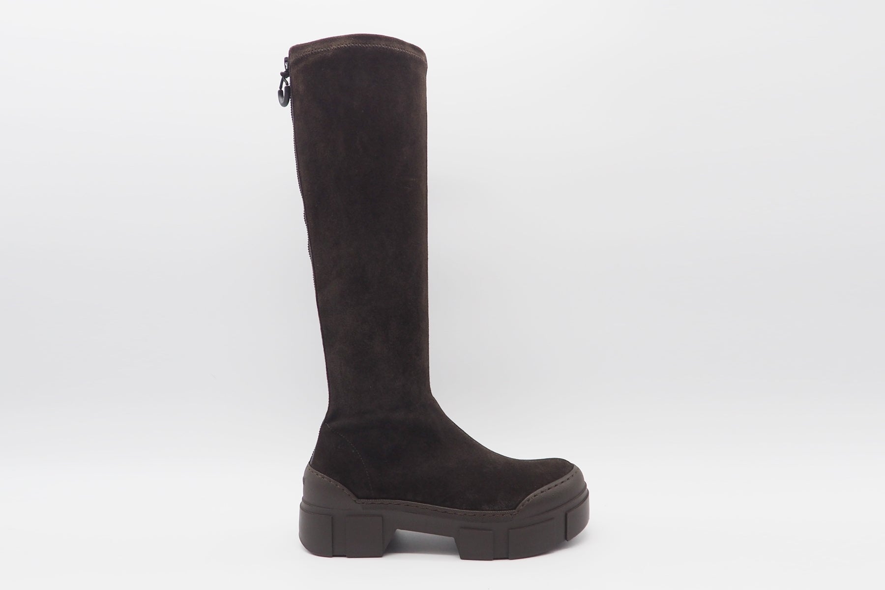 Damen Plateau-Stiefel aus Veloursleder in Dunkelbraun - Absatz 3,5cm Damen Stiefel Vic Matié