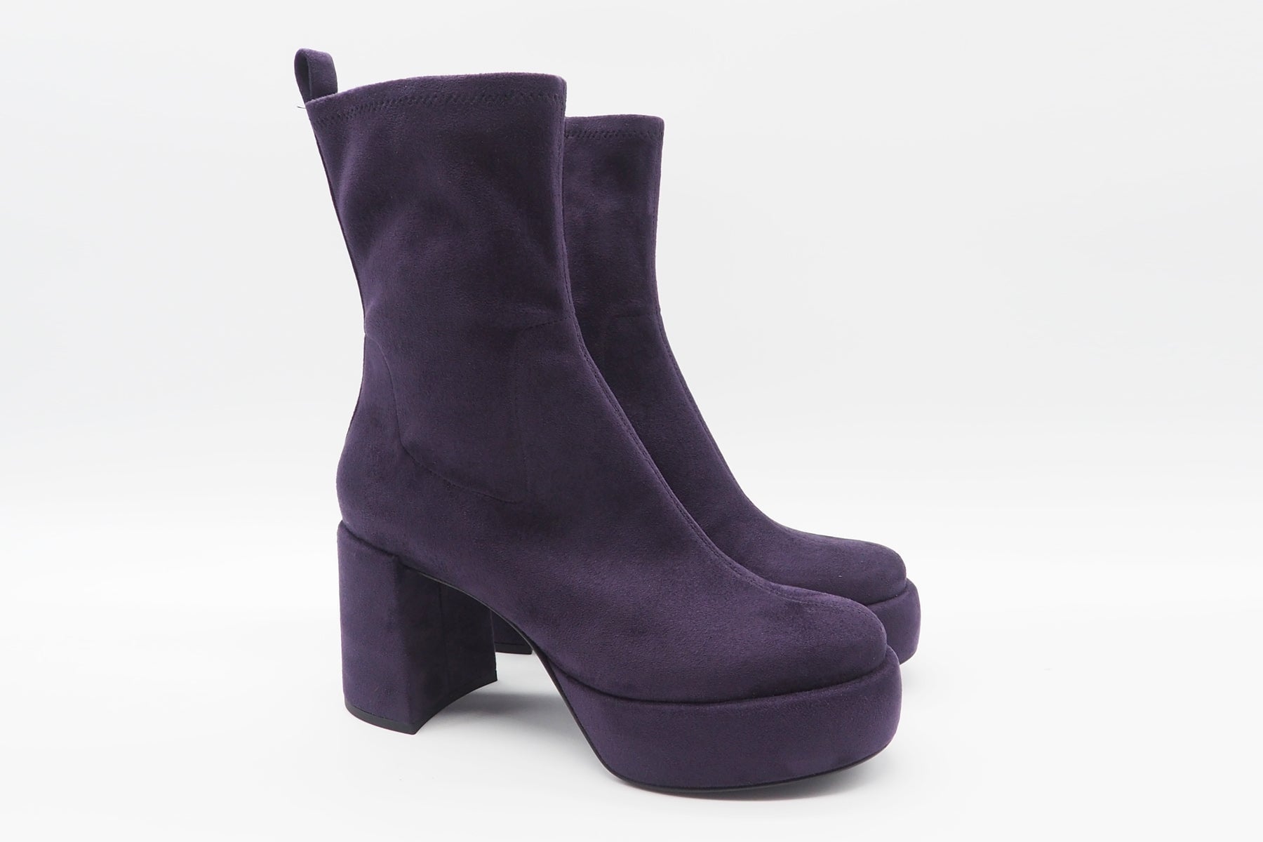 Damen Plateau-Stiefelette aus Samt-Stretch in Purple - Absatz 8cm Damen Stiefeletten Kennel & Schmenger