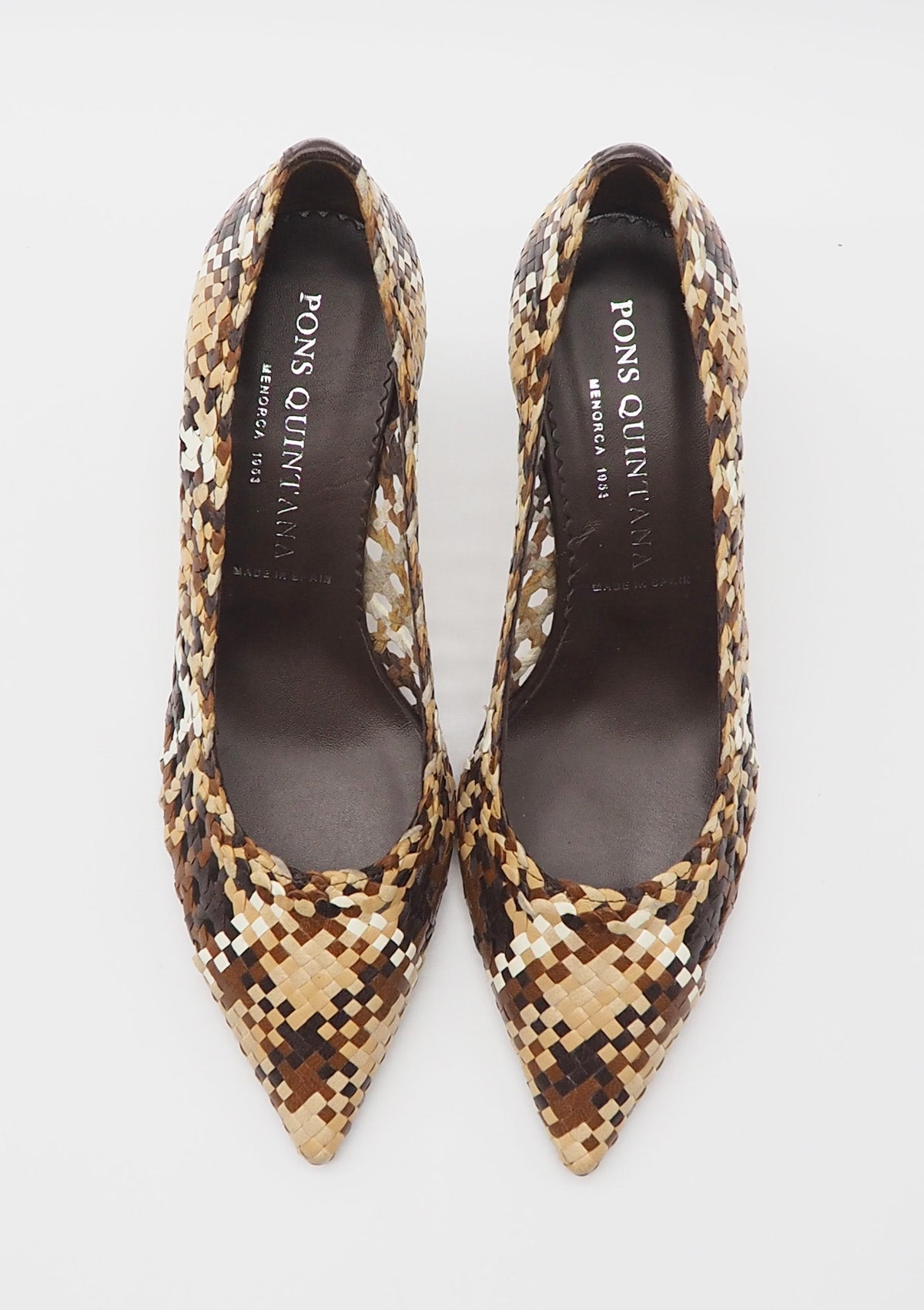 Damen Pumps aus geflochtenem Leder in Braunabstufungen Weiß, Neutral, Braun & Schwarz Damen Pumps & Slings Pons Quintana