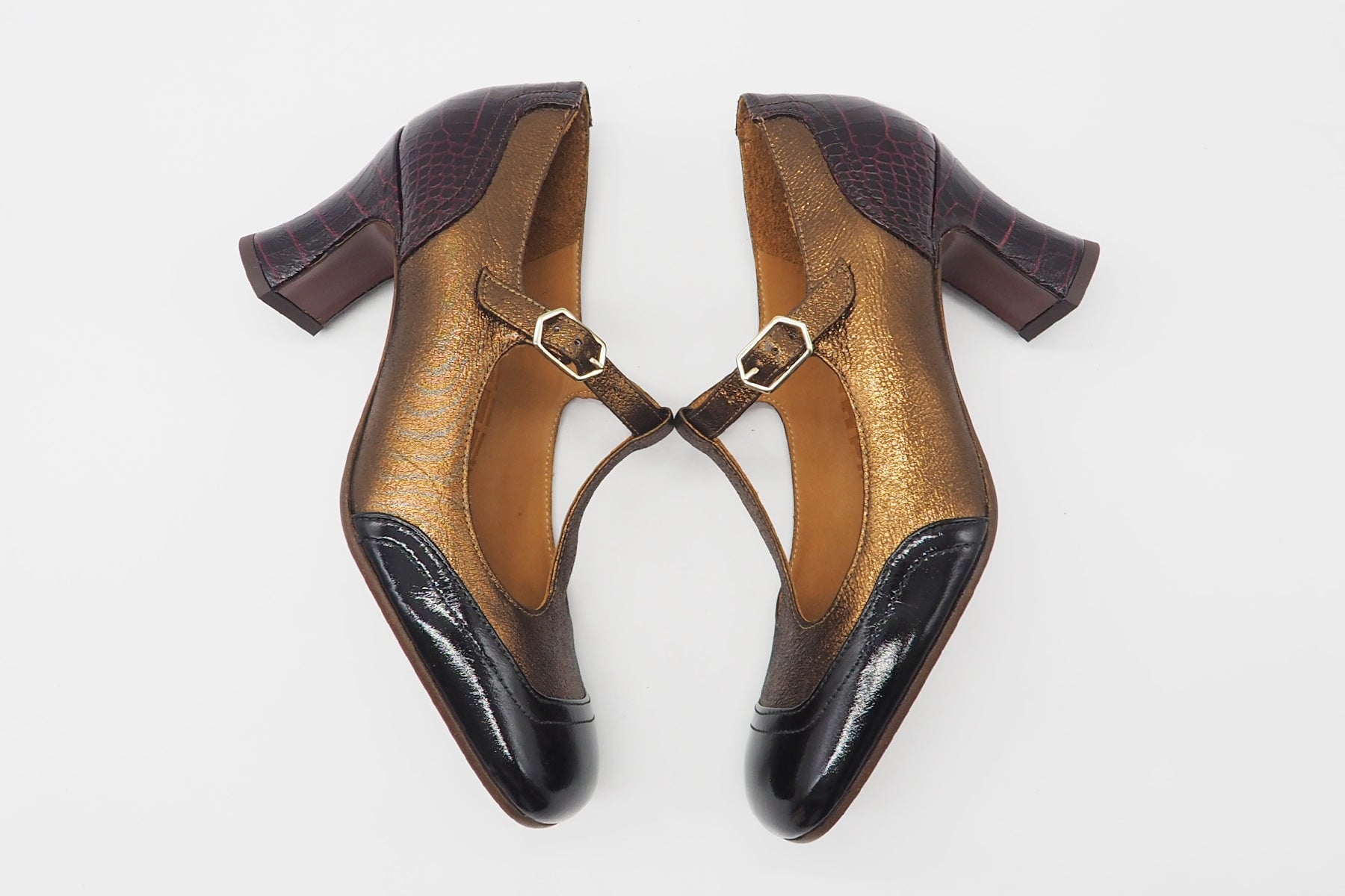 Damen Pumps aus Metallicleder & Leder in Bronze & Schwarz - Absatz 7cm - Pyru Damen Pumps & Slings Chie Mihara