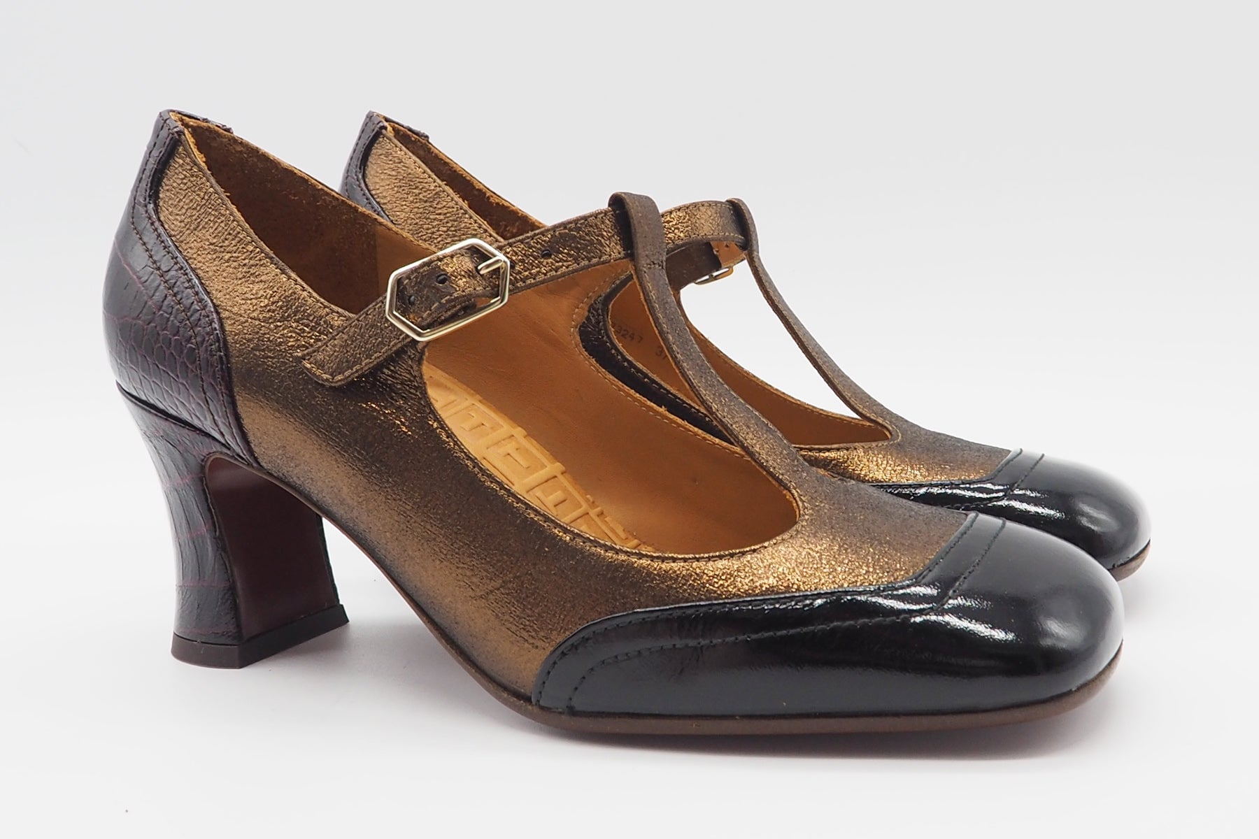 Damen Pumps aus Metallicleder & Leder in Bronze & Schwarz - Absatz 7cm - Pyru Damen Pumps & Slings Chie Mihara