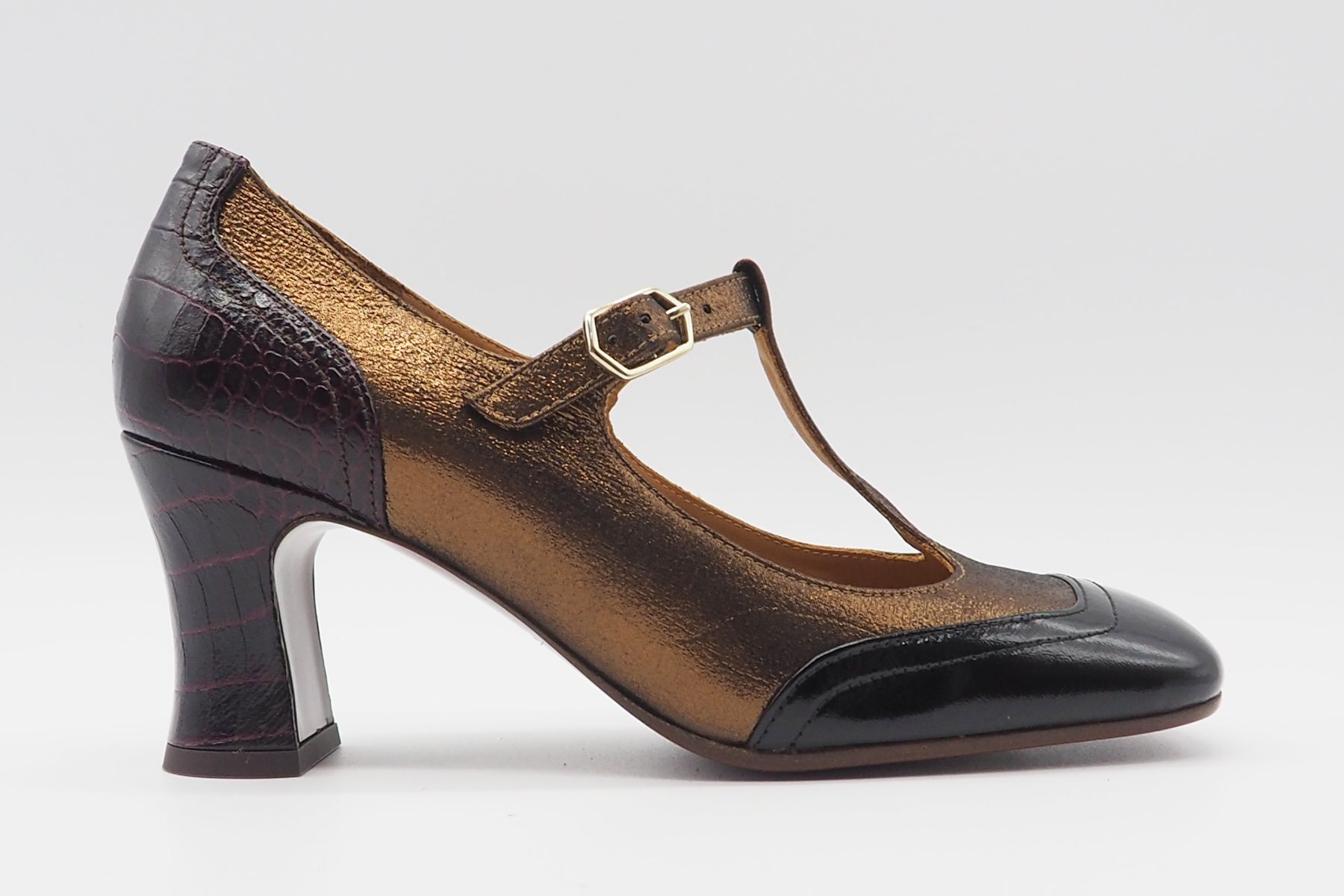 Damen Pumps aus Metallicleder & Leder in Bronze & Schwarz - Absatz 7cm - Pyru Damen Pumps & Slings Chie Mihara