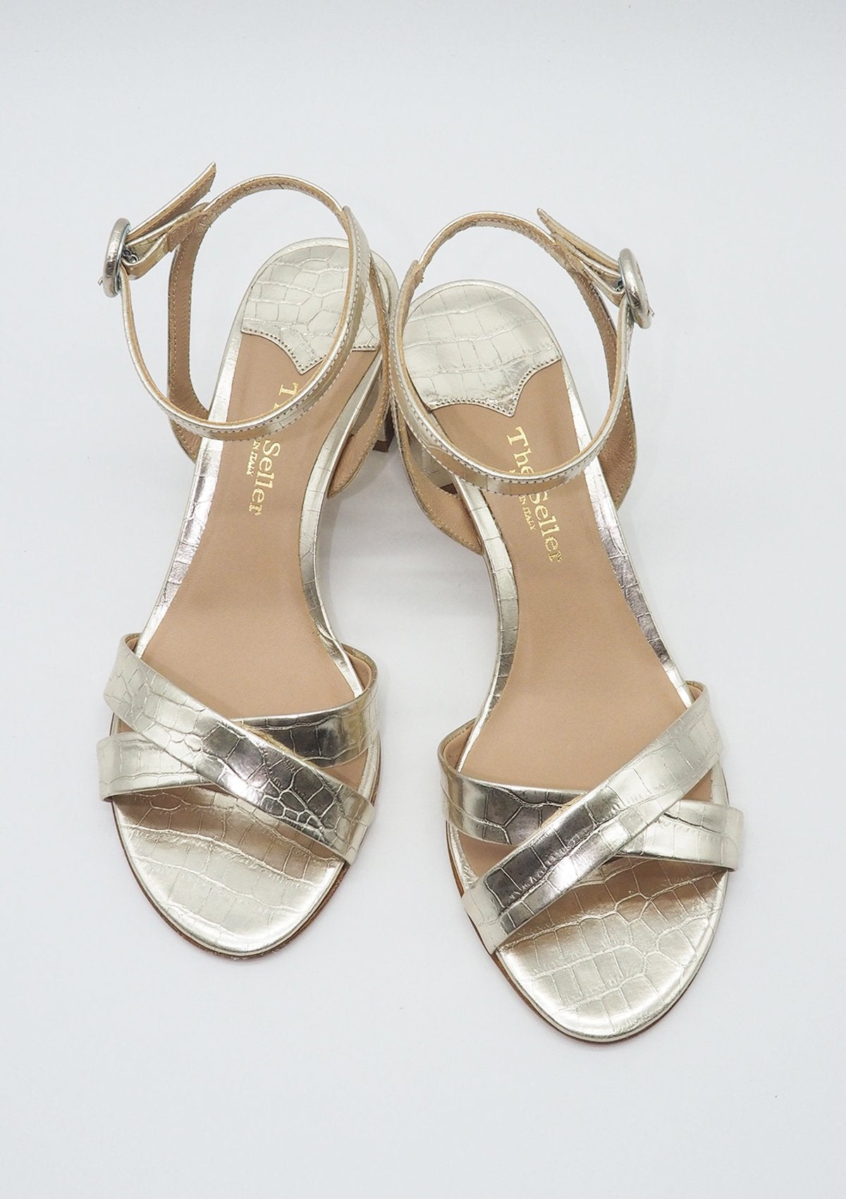 Damen Riemchensandale mit Fesselspange in Gold Damen Sandalen The Seller