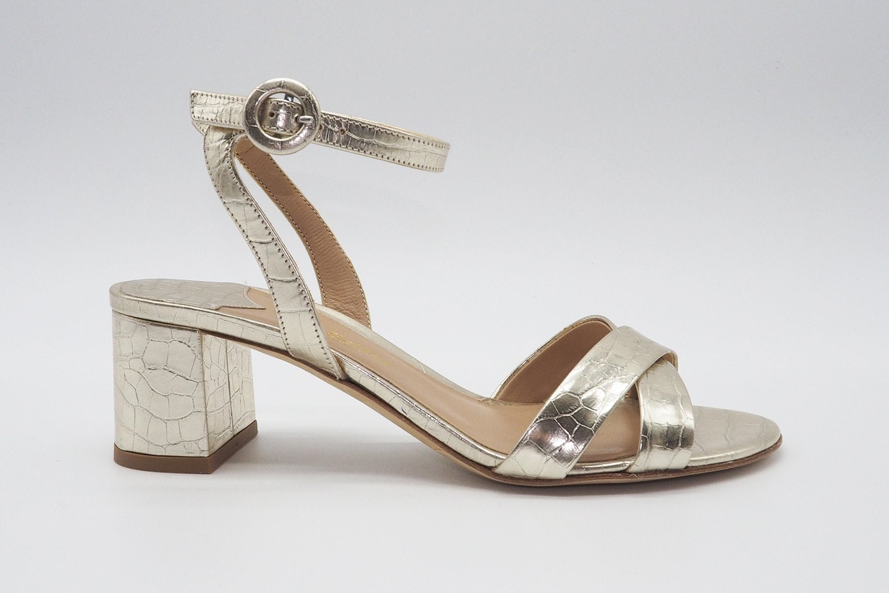 Damen Riemchensandale mit Fesselspange in Gold Damen Sandalen The Seller