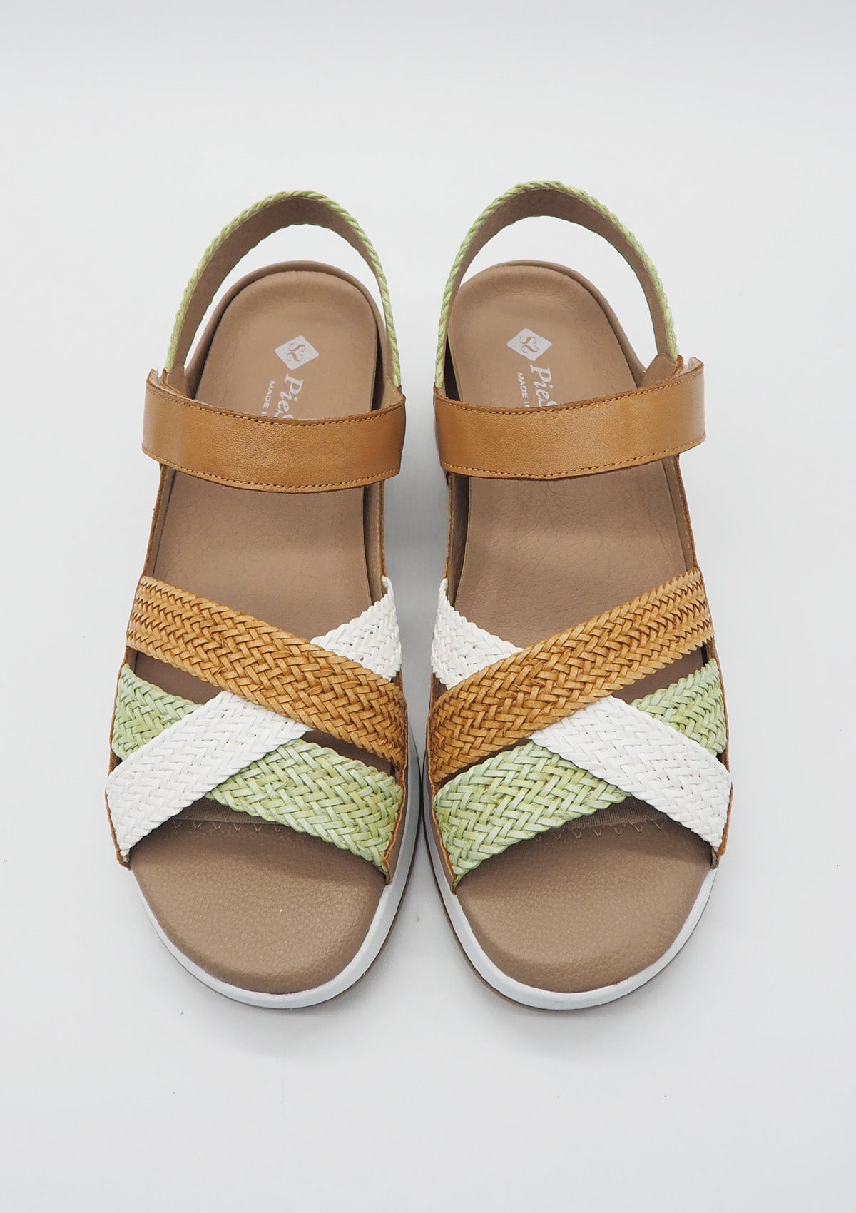 Damen Sandale aus geflochtenem Leder in Natur, Mint & Weiß - Absatz 2,5cm Damen Sandalen PieSanto