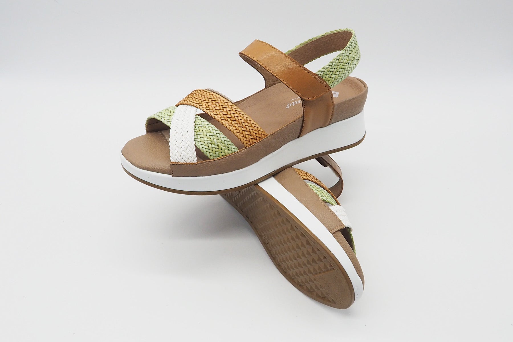 Damen Sandale aus geflochtenem Leder in Natur, Mint & Weiß - Absatz 2,5cm Damen Sandalen PieSanto