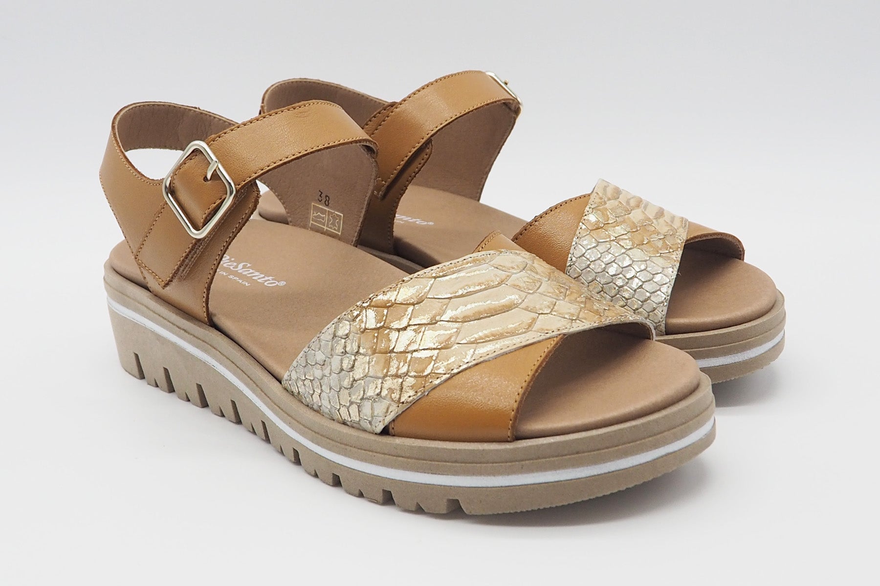 Damen Sandale aus Leder in Hellbraun - Absatz 3cm Damen Sandalen PieSanto