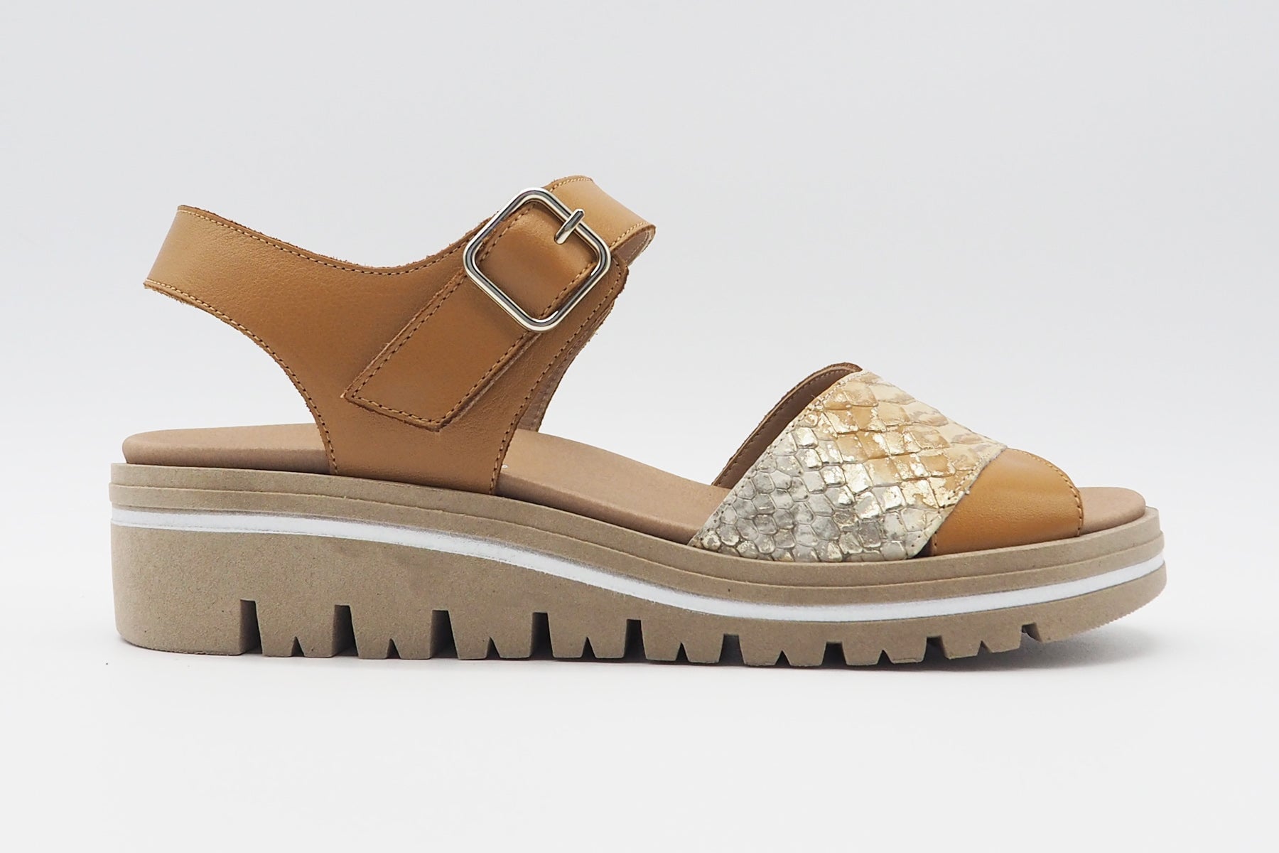 Damen Sandale aus Leder in Hellbraun - Absatz 3cm Damen Sandalen PieSanto