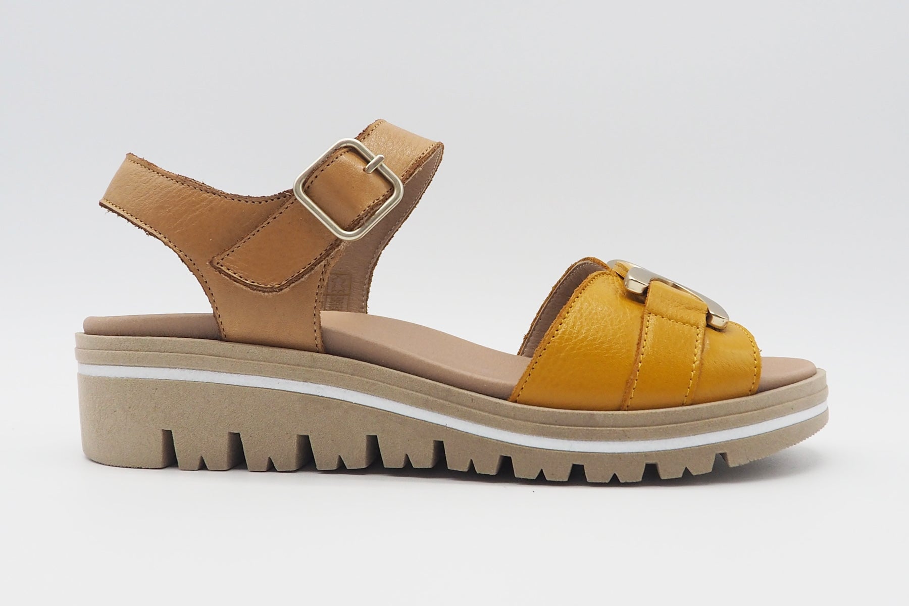 Damen Sandale aus Leder in Natur & Curry - Absatz 3cm Damen Sandalen PieSanto