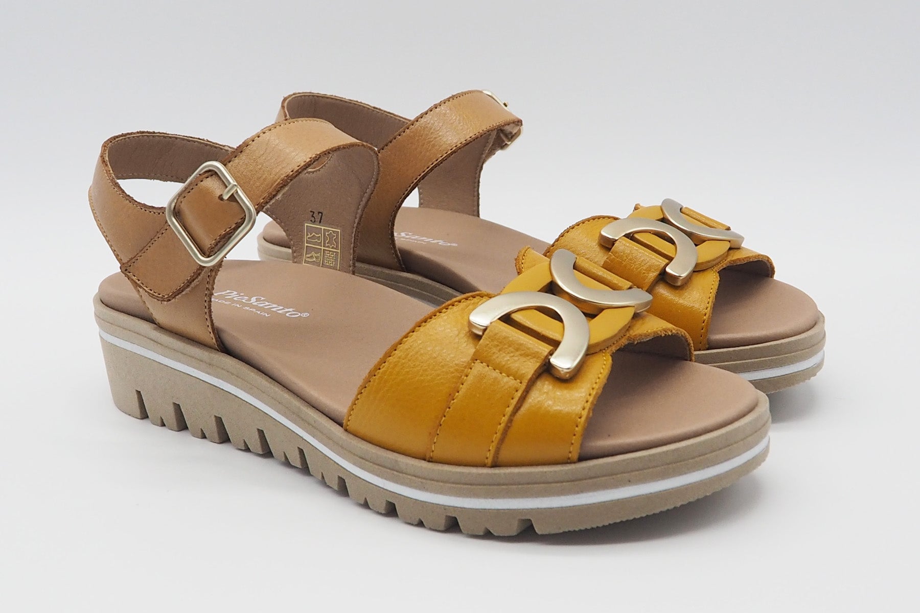 Damen Sandale aus Leder in Natur & Curry - Absatz 3cm Damen Sandalen PieSanto