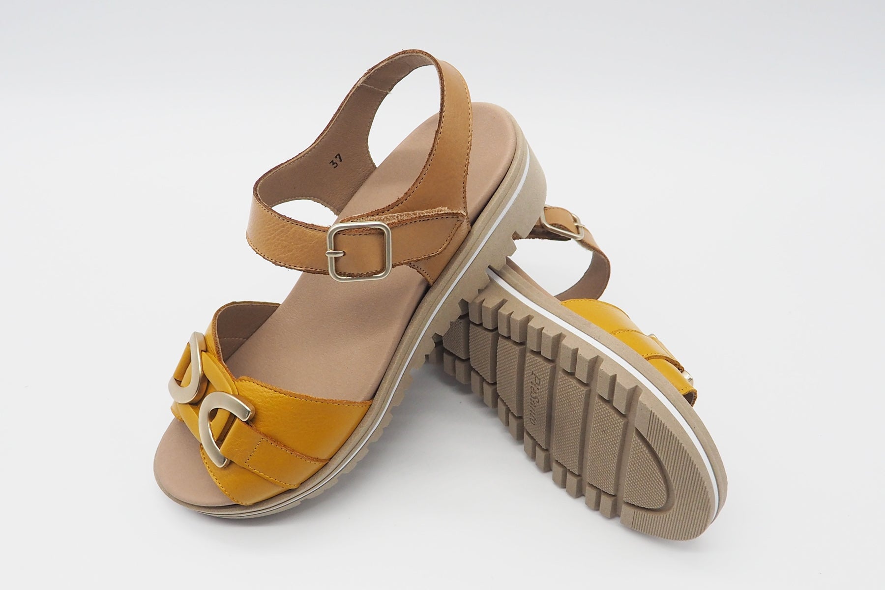 Damen Sandale aus Leder in Natur & Curry - Absatz 3cm Damen Sandalen PieSanto