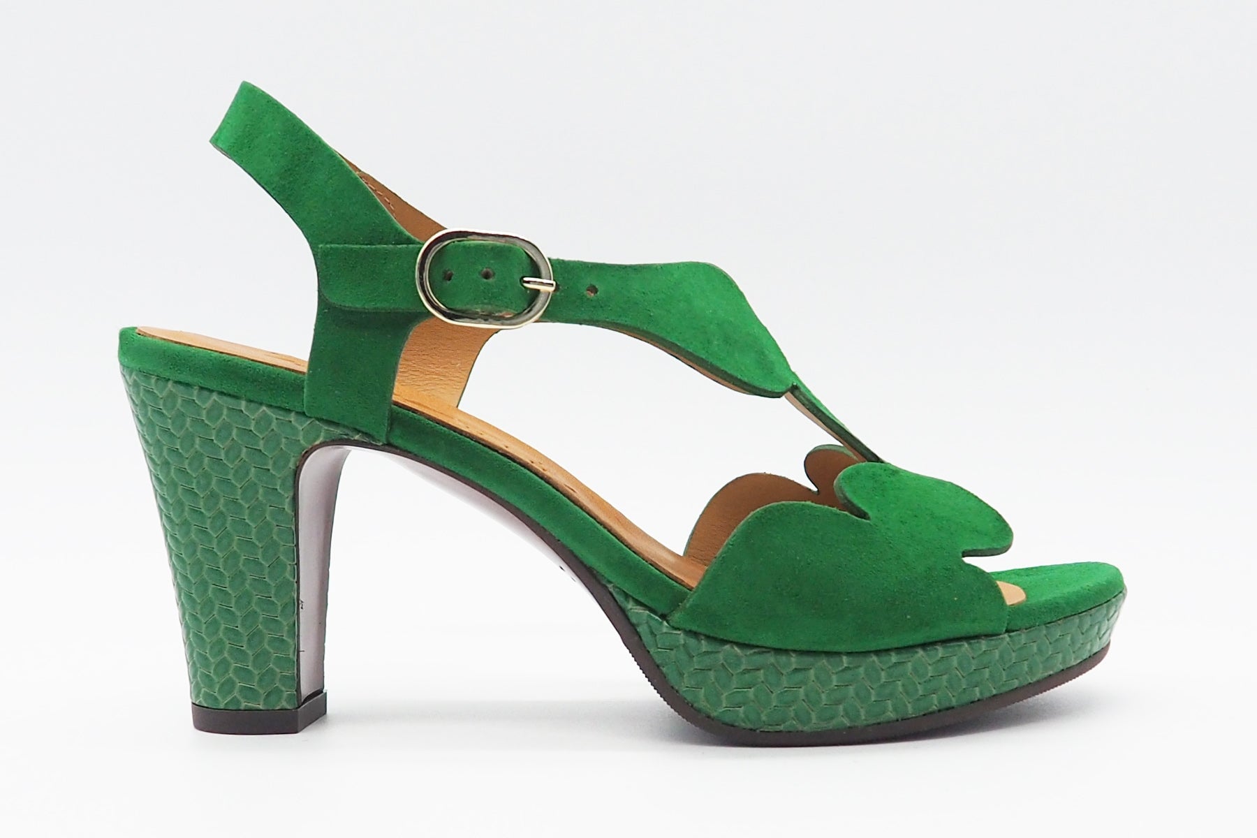 Damen Sandale aus Veloursleder in Grün - Absatz 8cm Damen Sandalen Chie Mihara