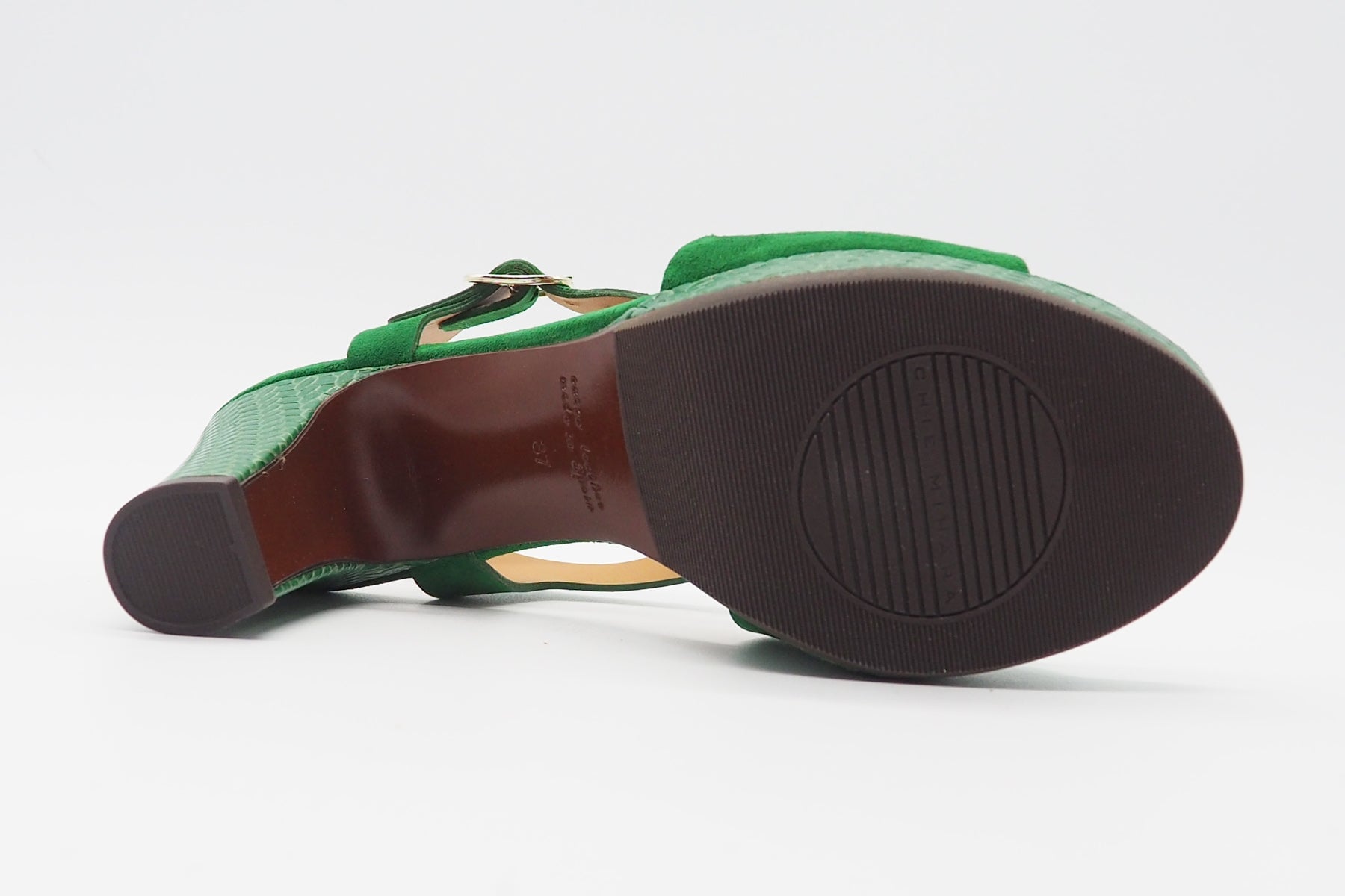 Damen Sandale aus Veloursleder in Grün - Absatz 8cm Damen Sandalen Chie Mihara