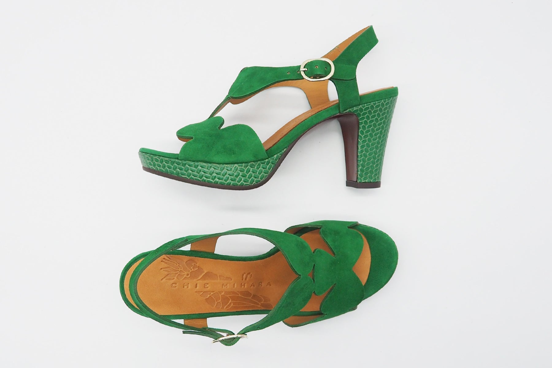 Damen Sandale aus Veloursleder in Grün - Absatz 8cm Damen Sandalen Chie Mihara