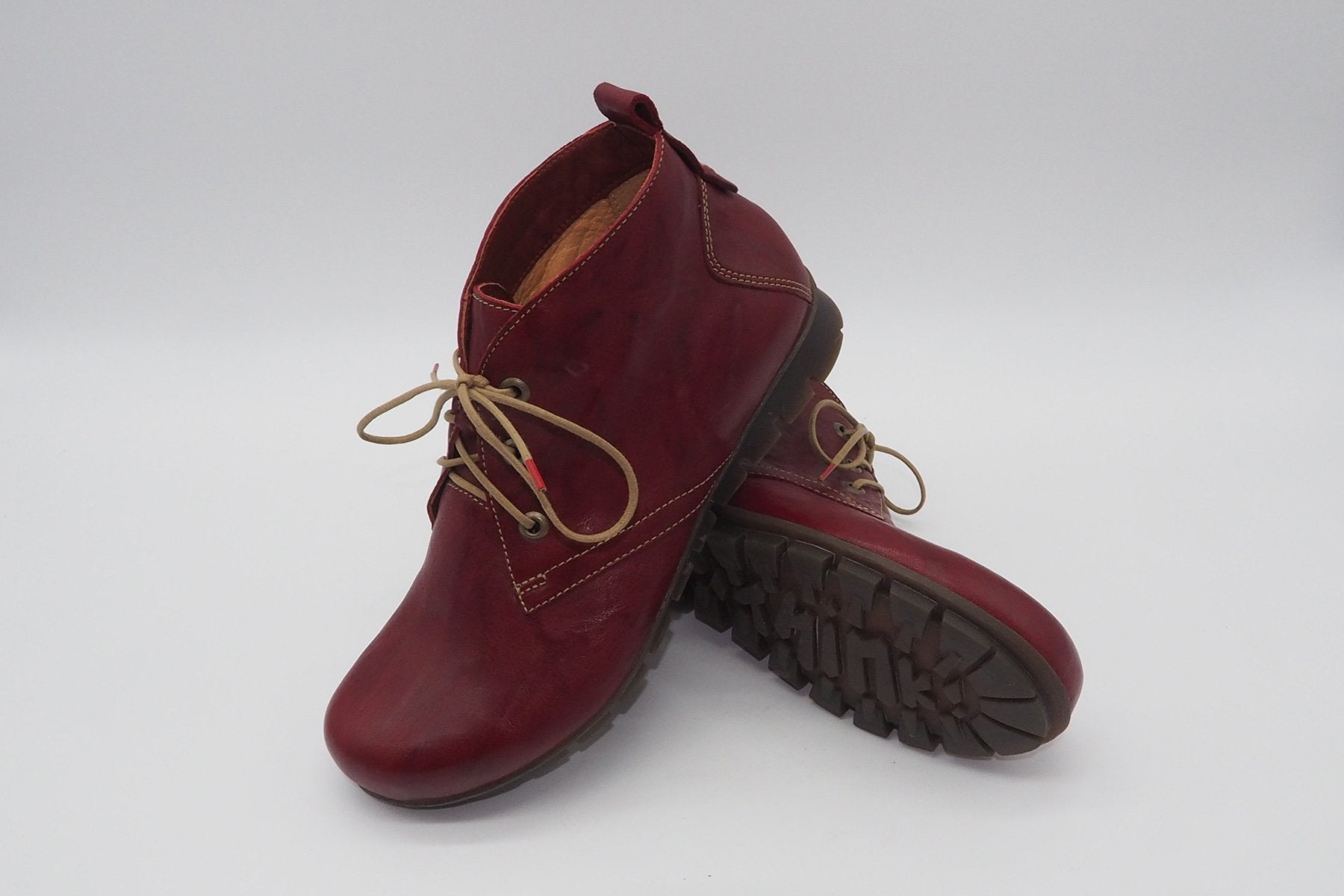 Damen Schnürbootie in ergonomischer Form aus Naturleder in Rot Damen Schnürboots Think