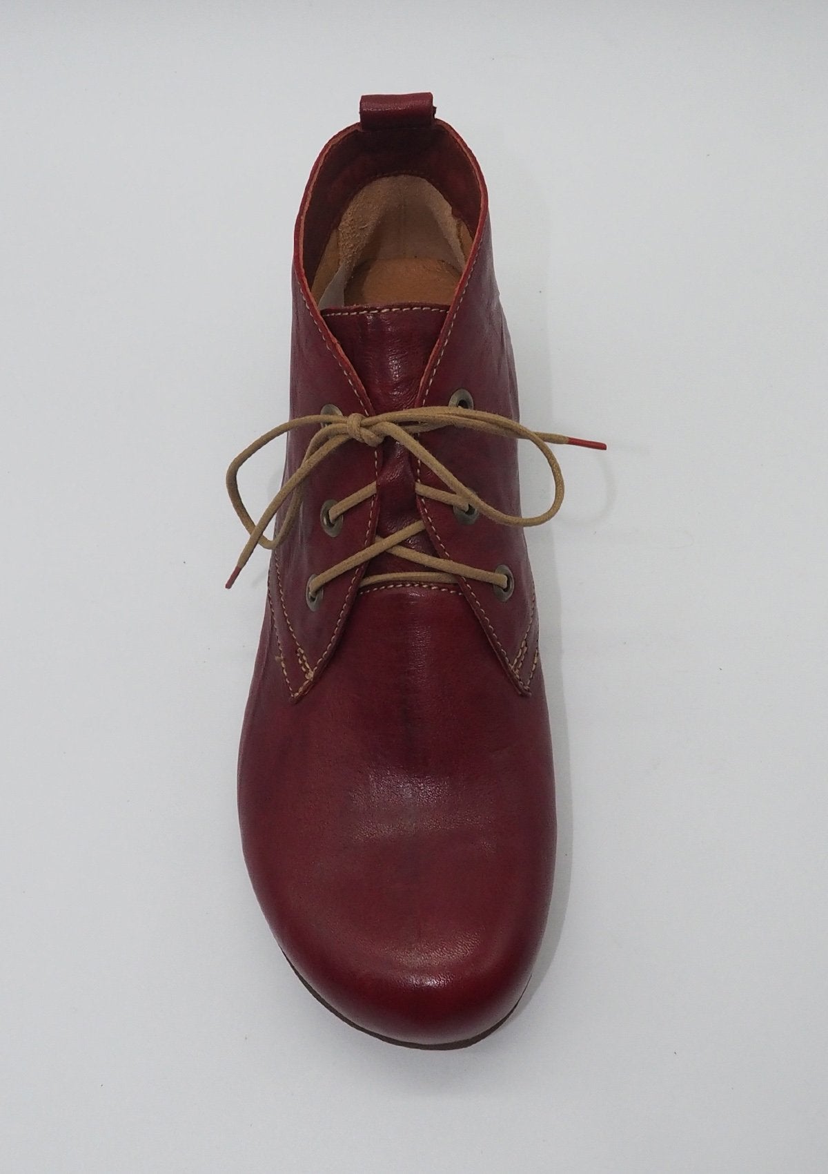 Damen Schnürbootie in ergonomischer Form aus Naturleder in Rot Damen Schnürboots Think