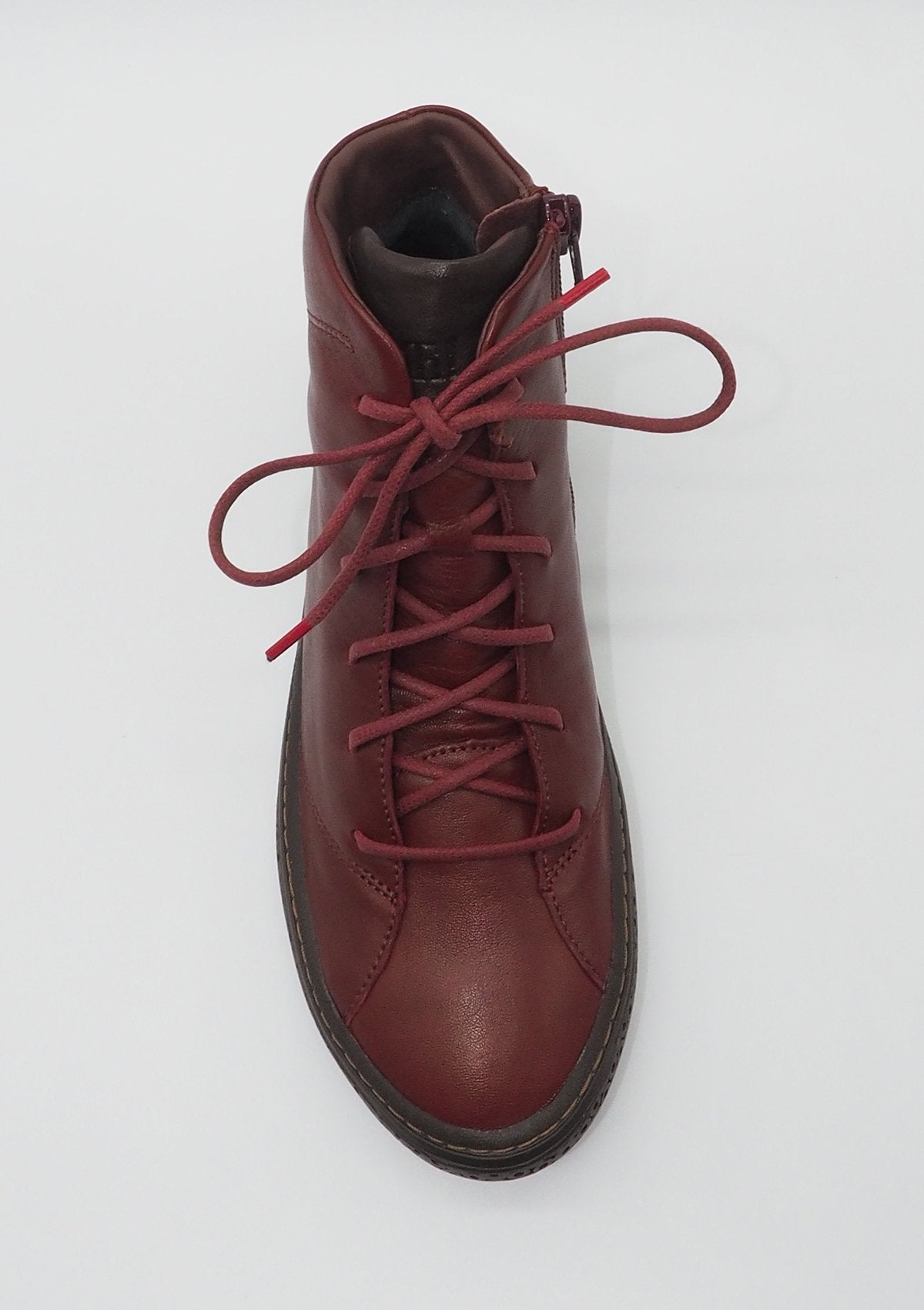 Damen Schnürboots aus Leder in Rot mit Naturfussbett Damen Schnürboots Think