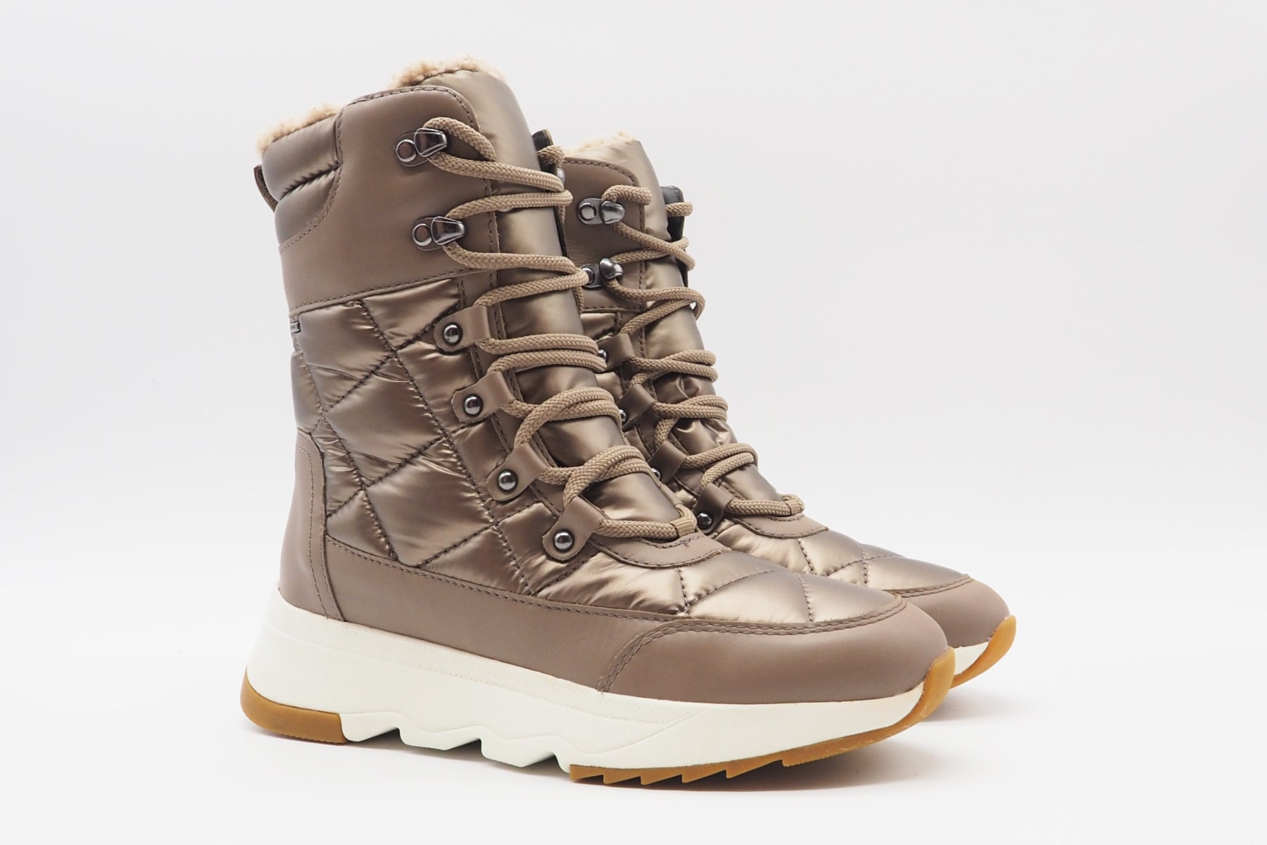 Damen Schnürboots aus Leder & Nylon in Braun - Wasserdicht Damen Schnürboots Geox