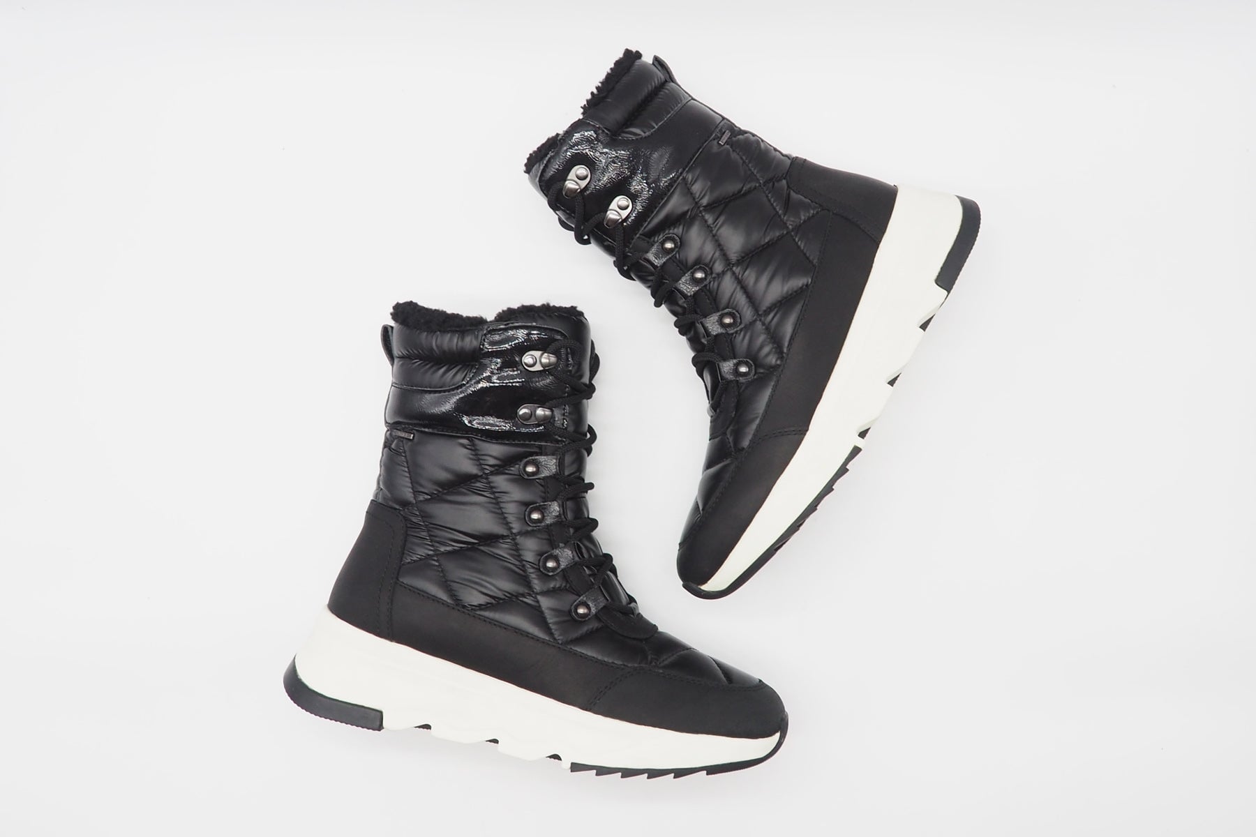 Damen Schnürboots aus Leder & Nylon in Schwarz - Wasserdicht Damen Schnürboots Geox