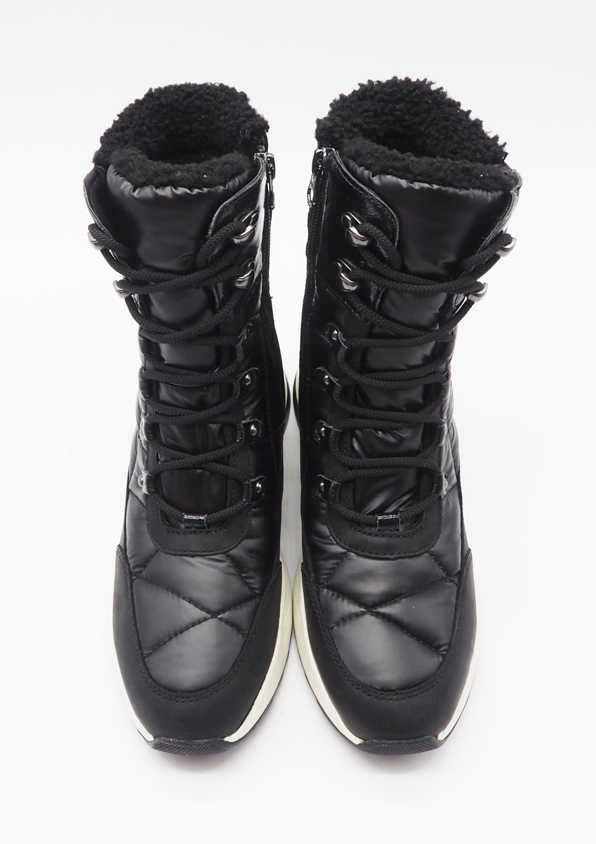 Damen Schnürboots aus Leder & Nylon in Schwarz - Wasserdicht Damen Schnürboots Geox