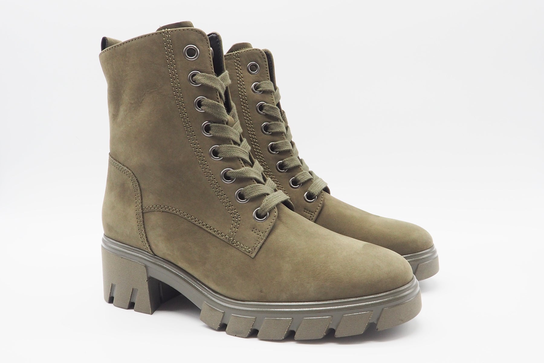Damen Schnürboots aus Nubukleder in Oliv - Absatz 3,5cm Damen Schnürboots Gabor