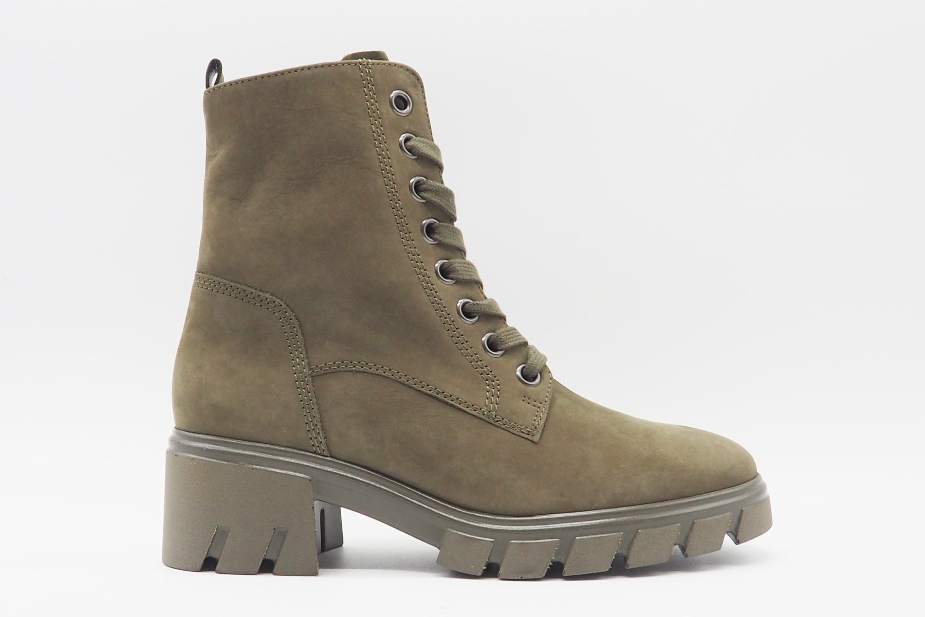 Damen Schnürboots aus Nubukleder in Oliv - Absatz 3,5cm Damen Schnürboots Gabor