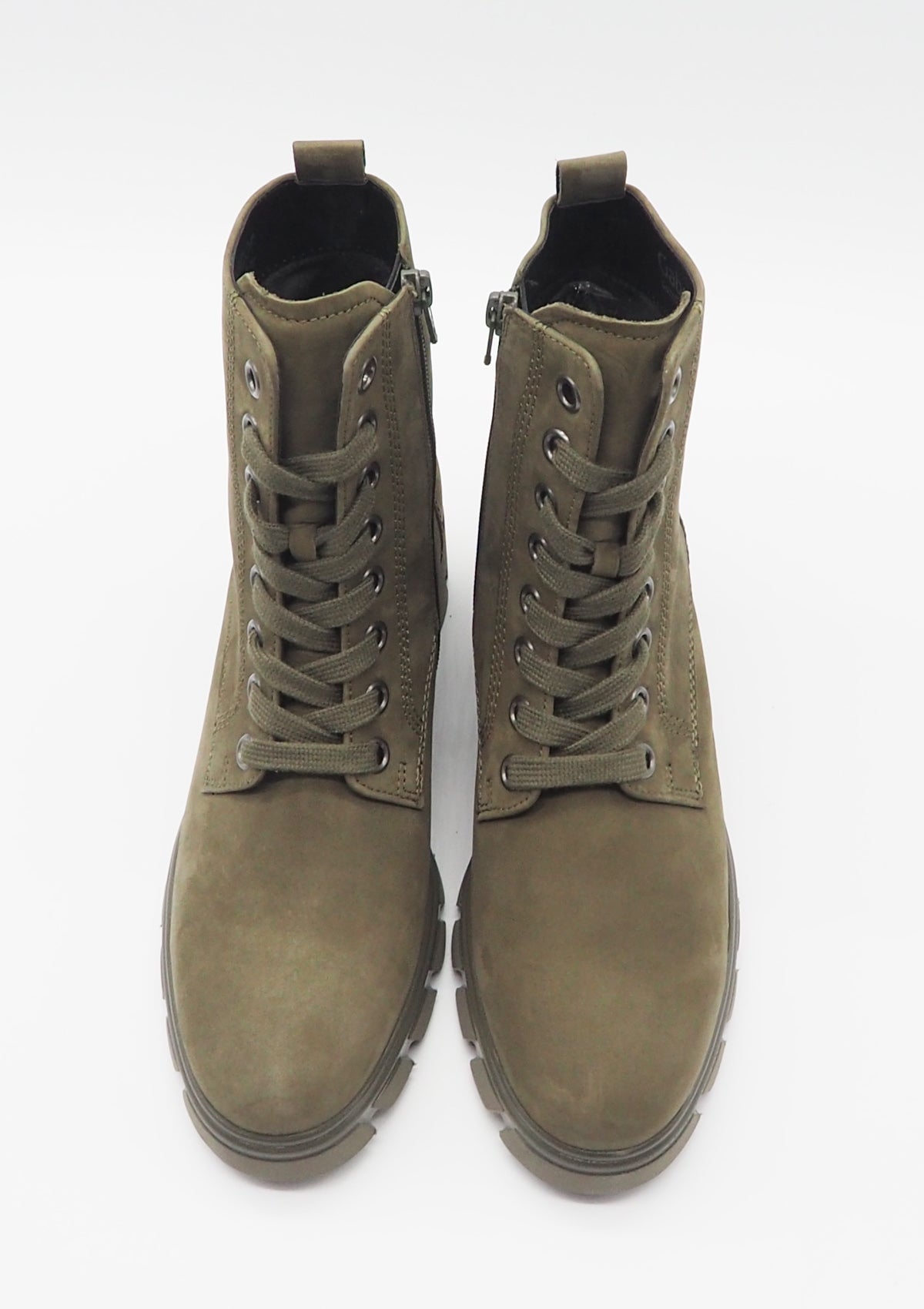 Damen Schnürboots aus Nubukleder in Oliv - Absatz 3,5cm Damen Schnürboots Gabor