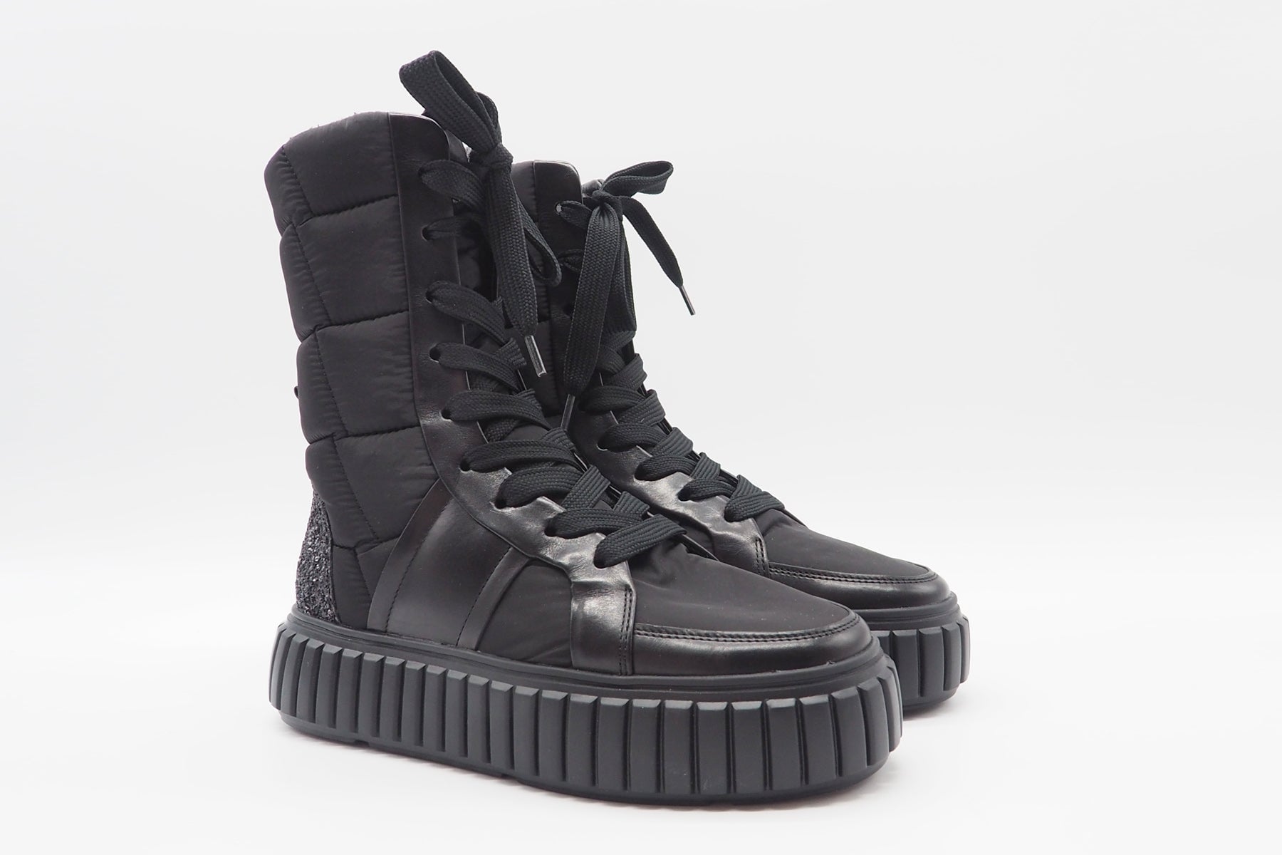 Damen Schnürboots aus Nylon & Leder in Schwarz - Absatz 4cm Damen Schnürboots Kennel & Schmenger