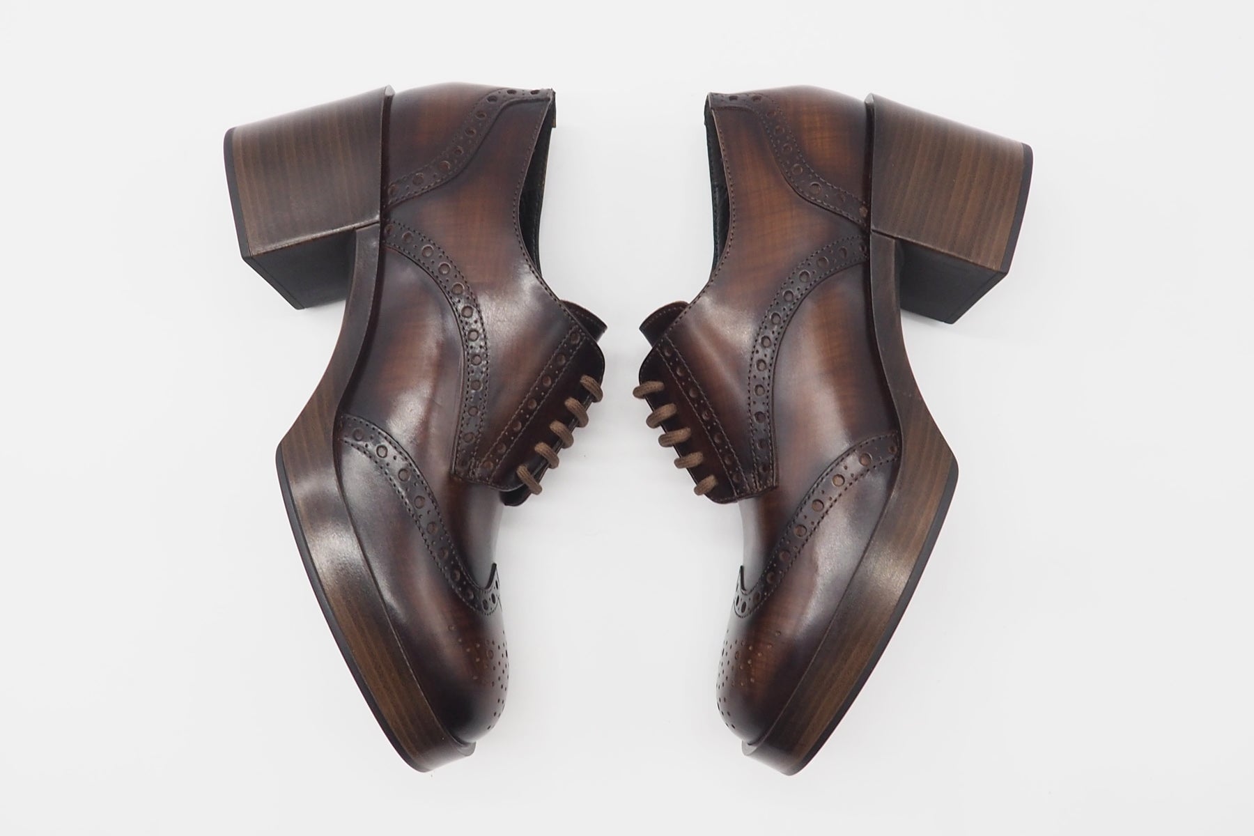 Damen Schnürschuh aus Leder in Braun - Holzoptik - Absatz 6cm Damen Loafers & Schnürer Pons Quintana