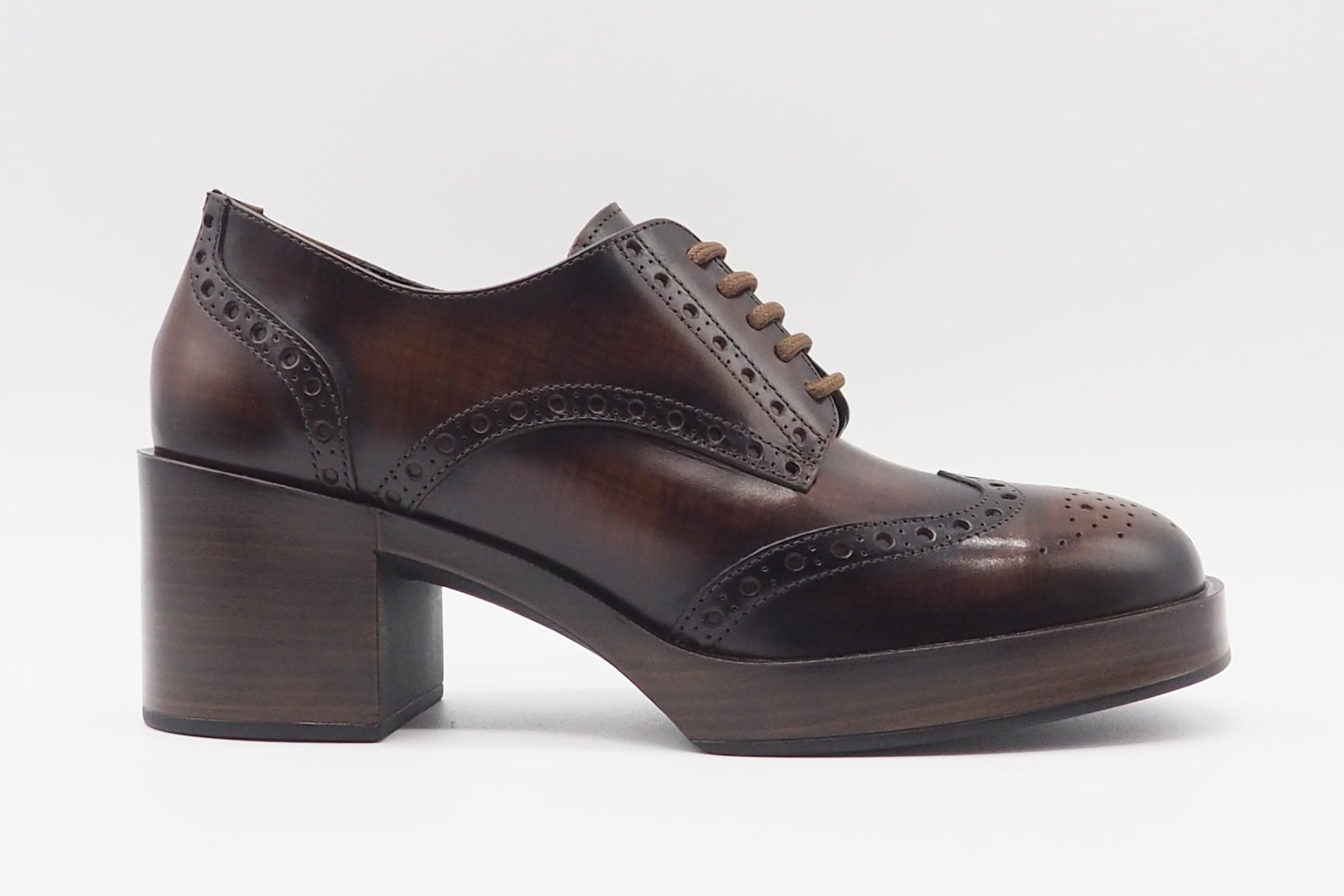 Damen Schnürschuh aus Leder in Braun - Holzoptik - Absatz 6cm Damen Loafers & Schnürer Pons Quintana