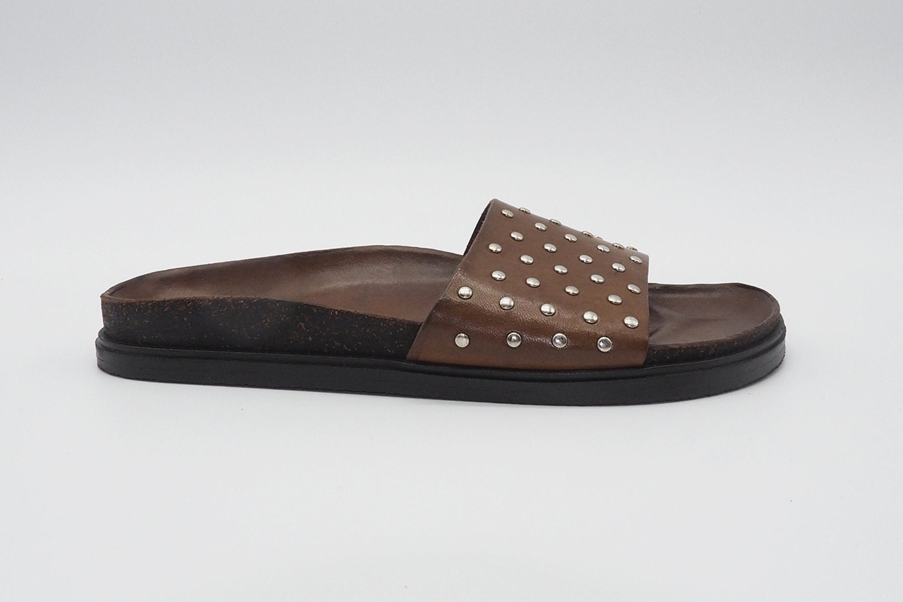 Damen Slides mit Naturfussbett - Vaquettaleder in Mittelbraun - Nachhaltig Damen Mules & Sabots Brador